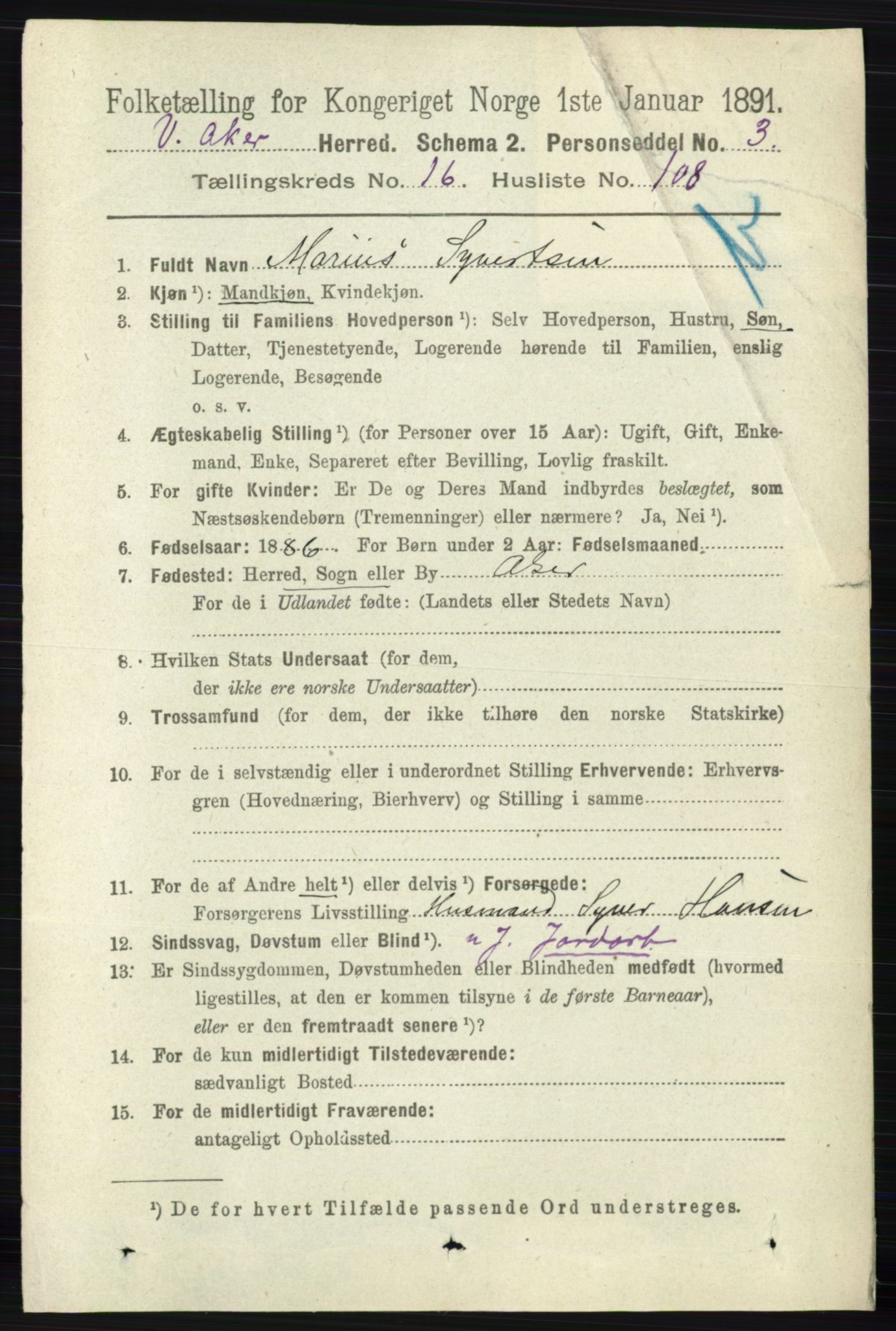 RA, 1891 census for 0218 Aker, 1891, p. 15768