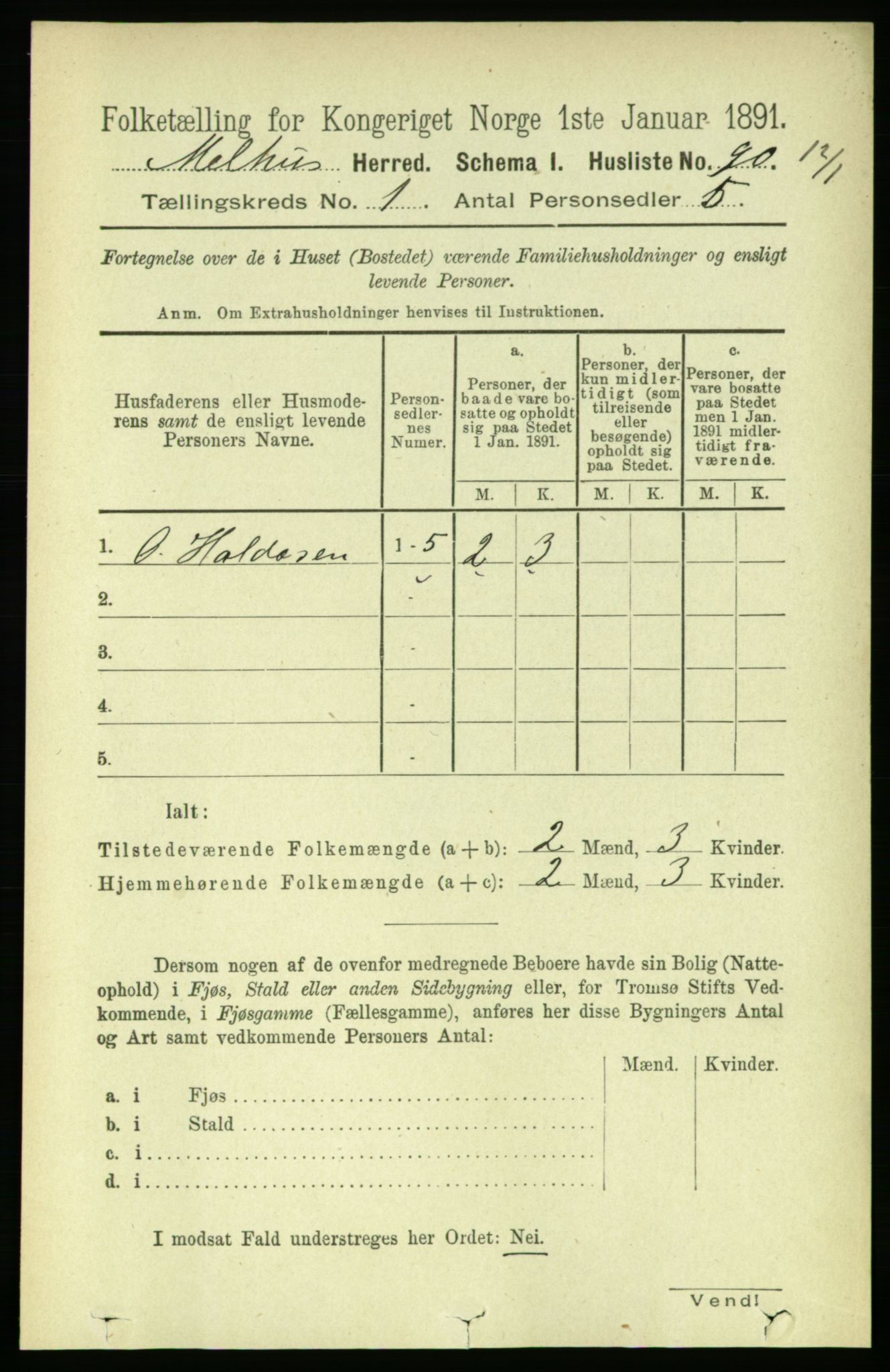 RA, 1891 census for 1653 Melhus, 1891, p. 110