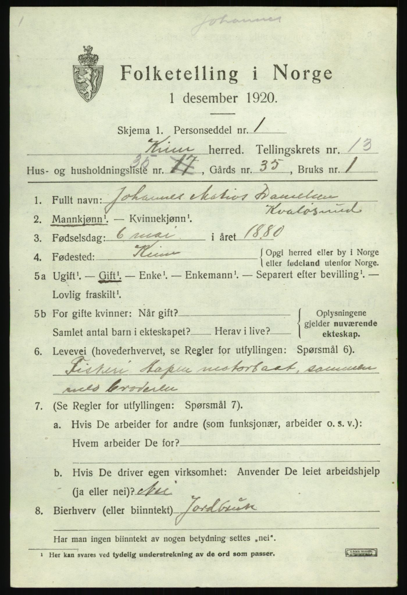 SAB, 1920 census for Kinn, 1920, p. 5097