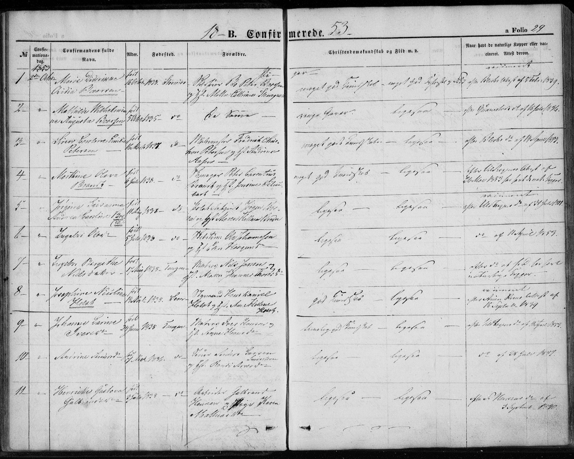 Strømsø kirkebøker, AV/SAKO-A-246/F/Fa/L0017: Parish register (official) no. I 17, 1848-1865, p. 29