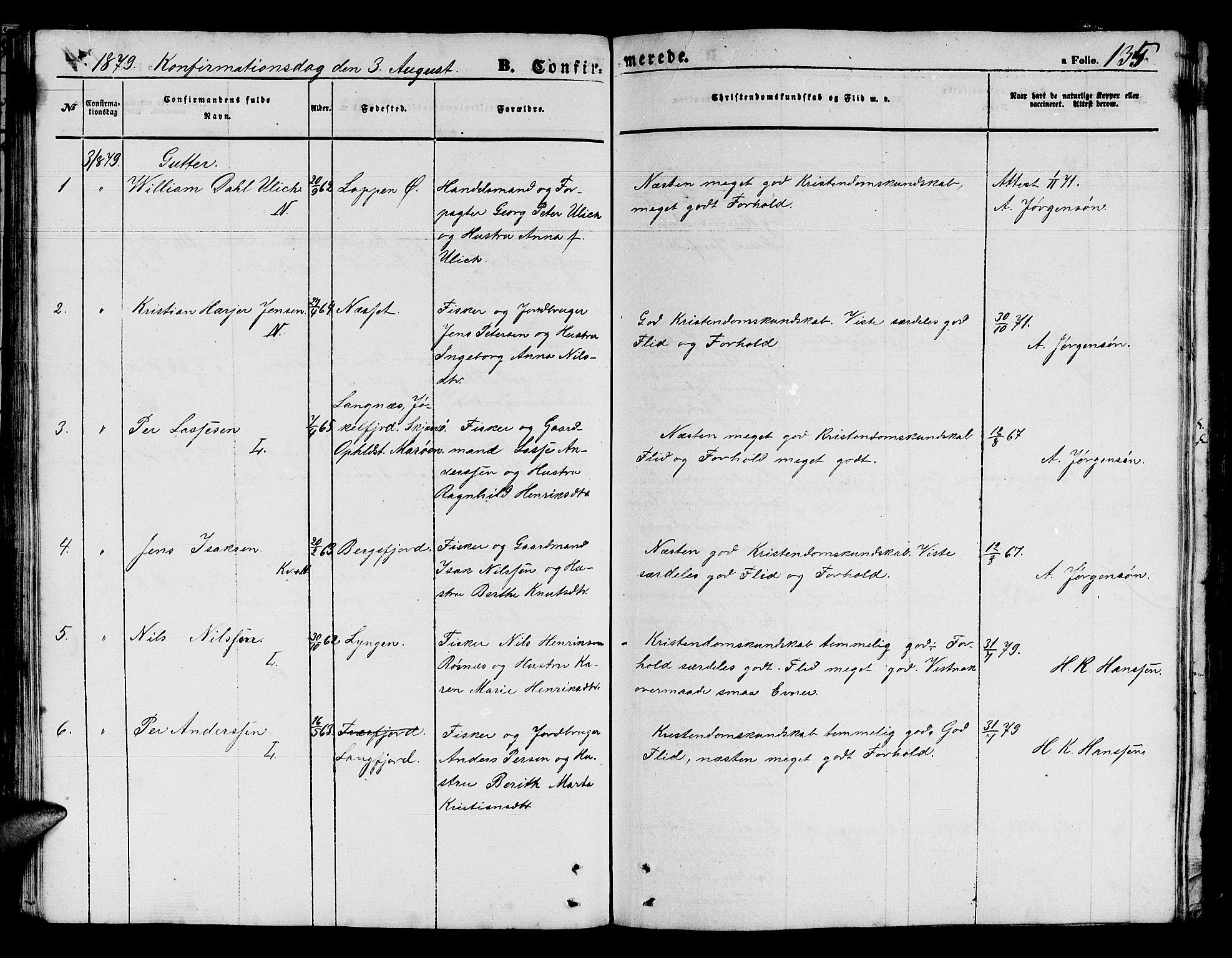 Loppa sokneprestkontor, SATØ/S-1339/H/Hb/L0002klokker: Parish register (copy) no. 2, 1850-1880, p. 135