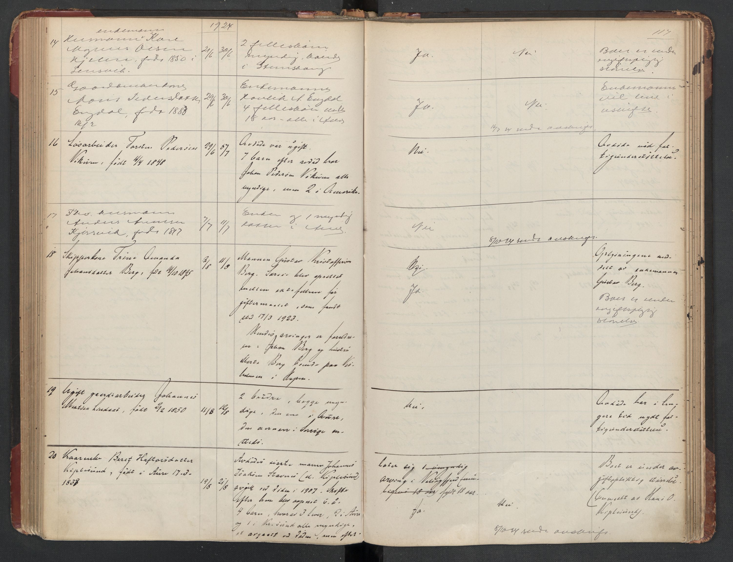 Aure lensmannskontor, SAT/A-1088/1/02/L0003: 2.01.03 Dødsfallsprotokoll, 1906-1926, p. 117