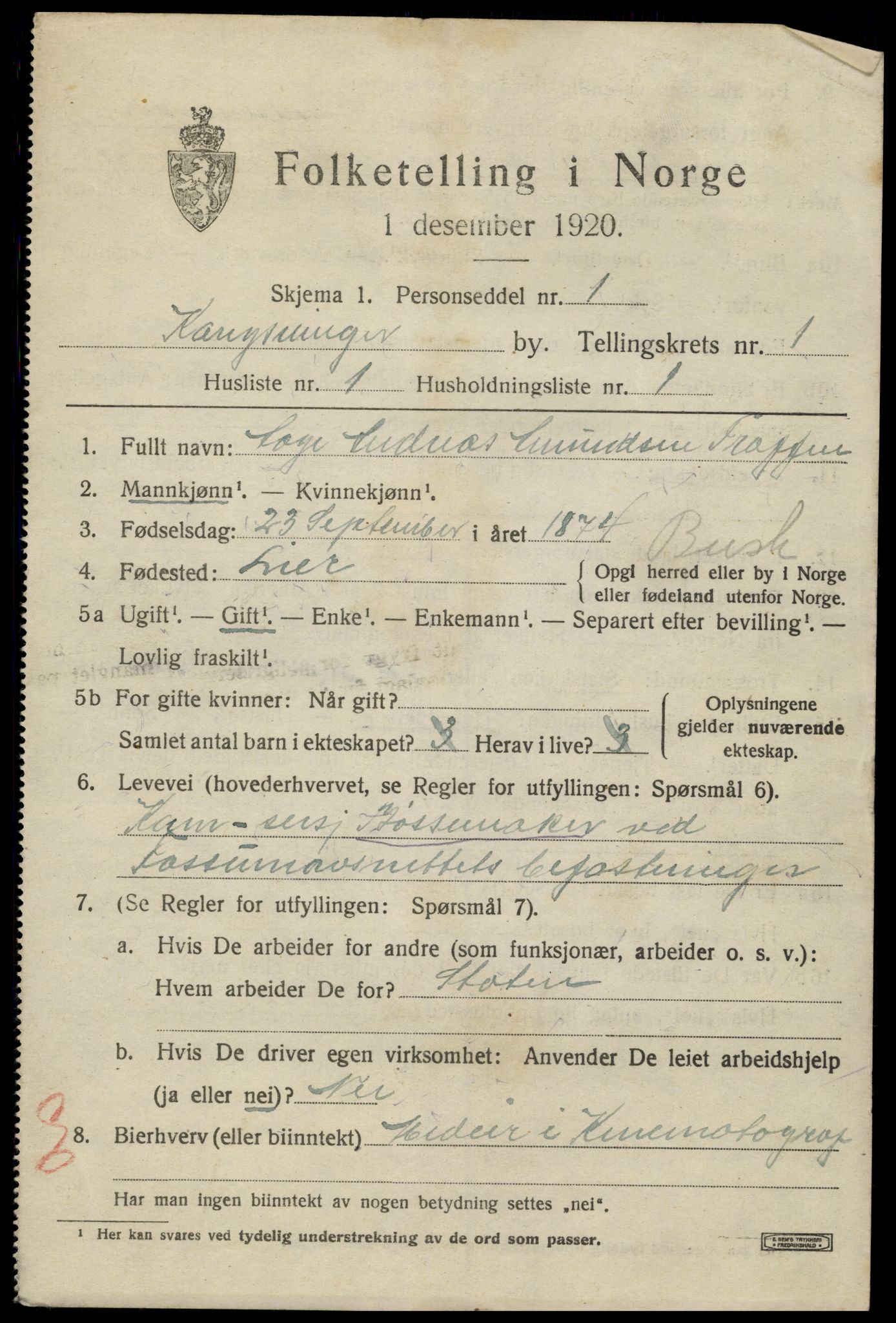 SAH, 1920 census for Kongsvinger, 1920, p. 1413