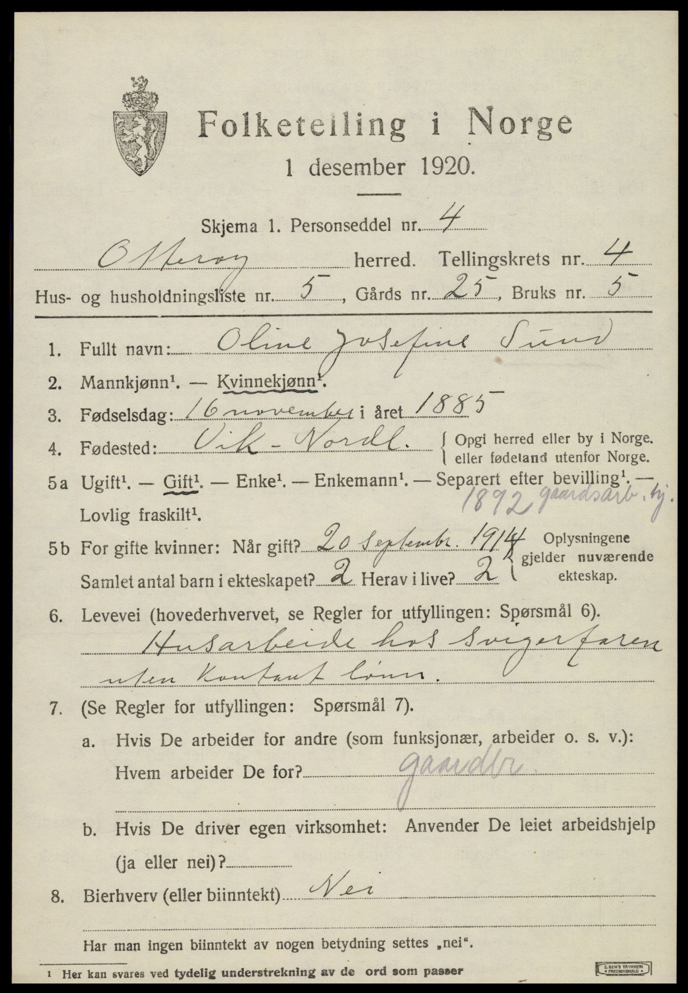 SAT, 1920 census for Otterøy, 1920, p. 1805