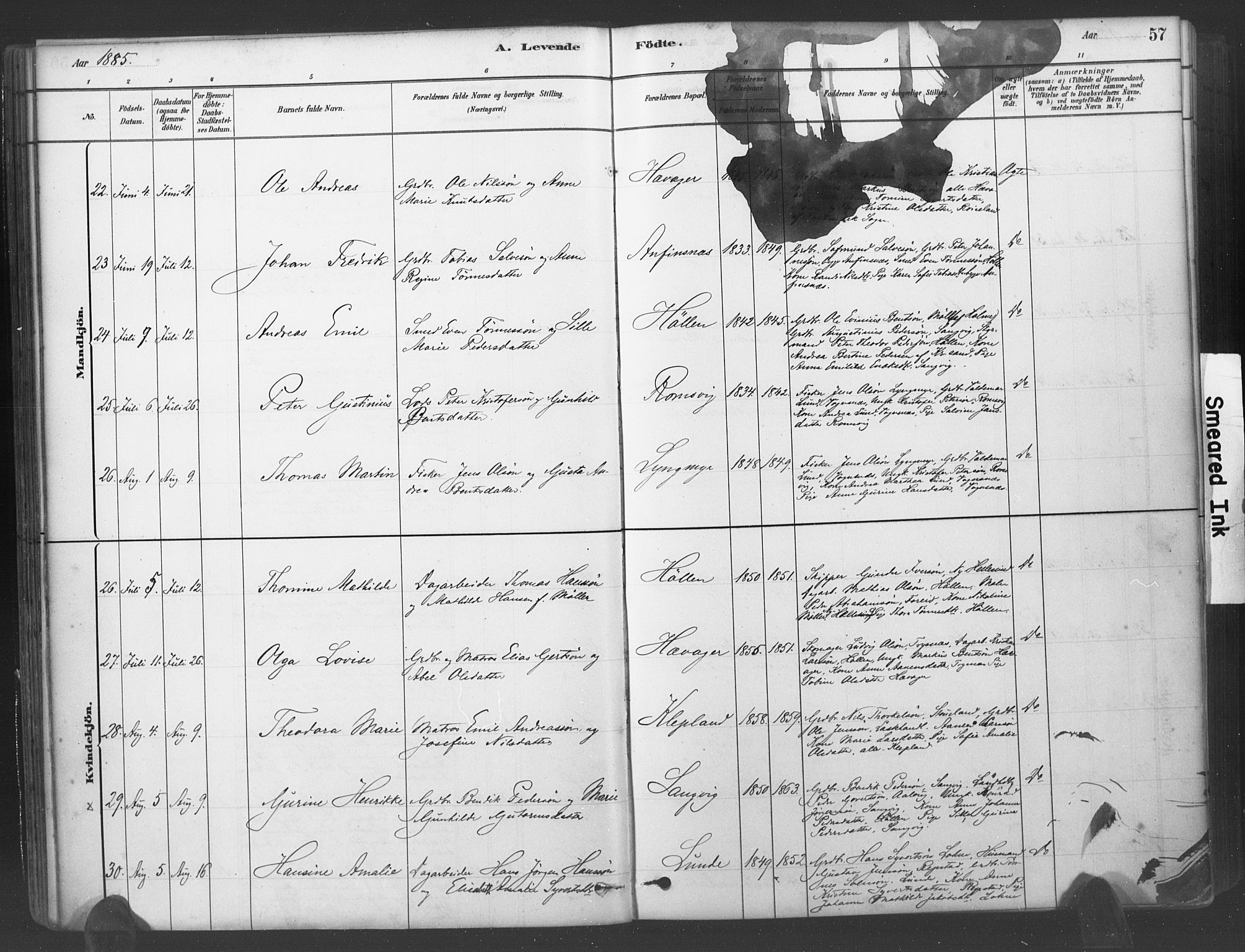 Søgne sokneprestkontor, SAK/1111-0037/F/Fa/Fab/L0012: Parish register (official) no. A 12, 1880-1891, p. 57