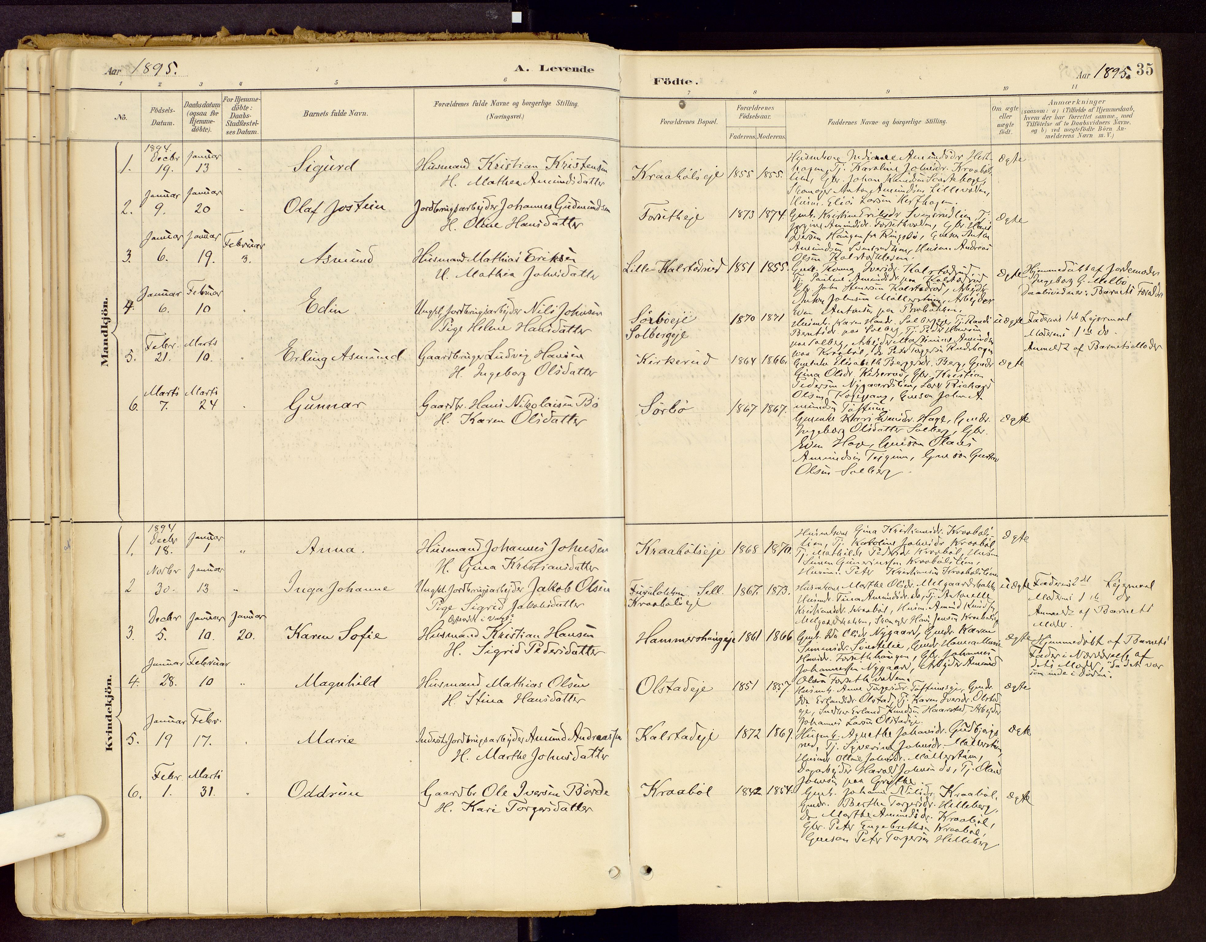 Vestre Gausdal prestekontor, SAH/PREST-094/H/Ha/Haa/L0001: Parish register (official) no. 1, 1887-1914, p. 35