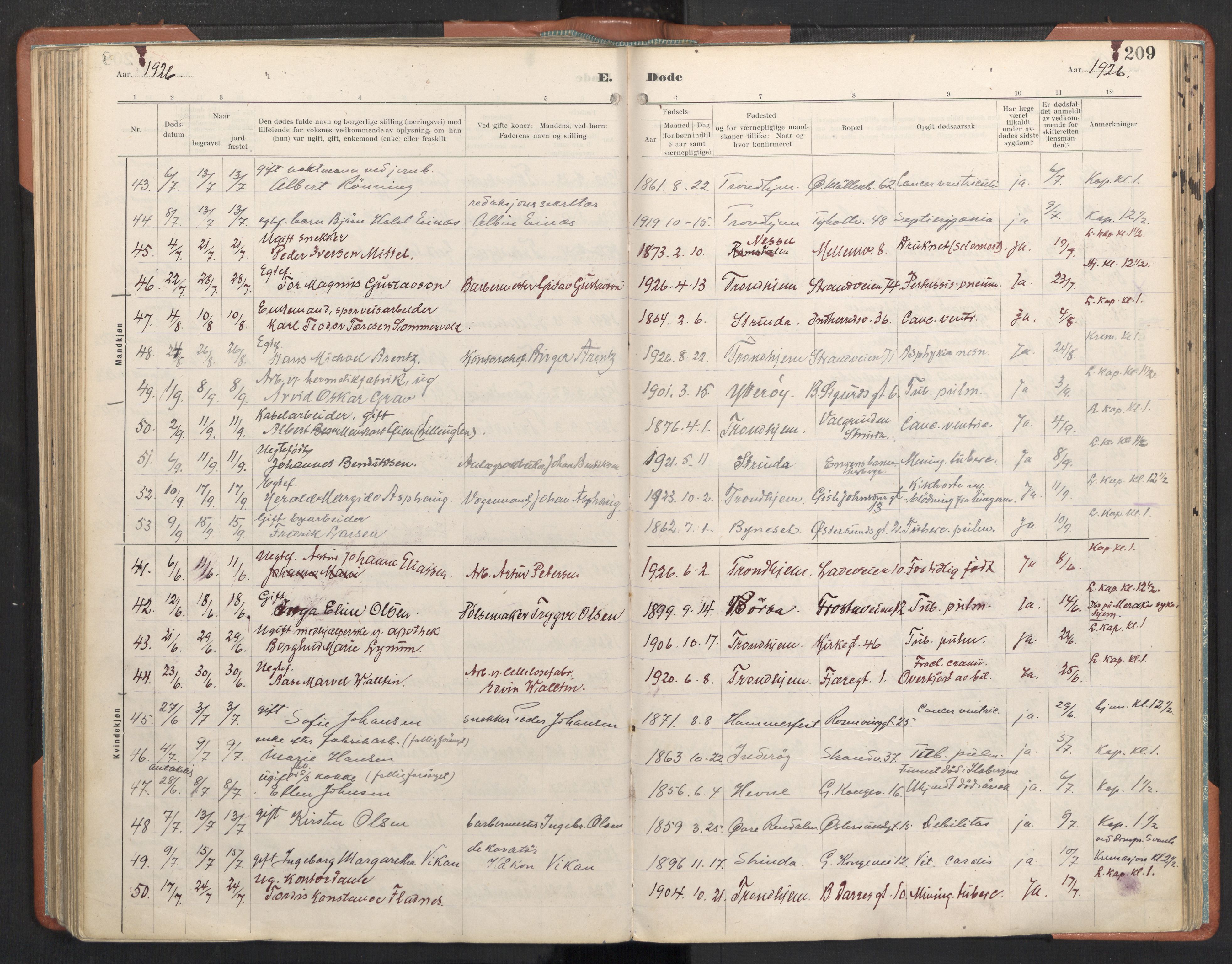 Ministerialprotokoller, klokkerbøker og fødselsregistre - Sør-Trøndelag, AV/SAT-A-1456/605/L0245: Parish register (official) no. 605A07, 1916-1938, p. 209