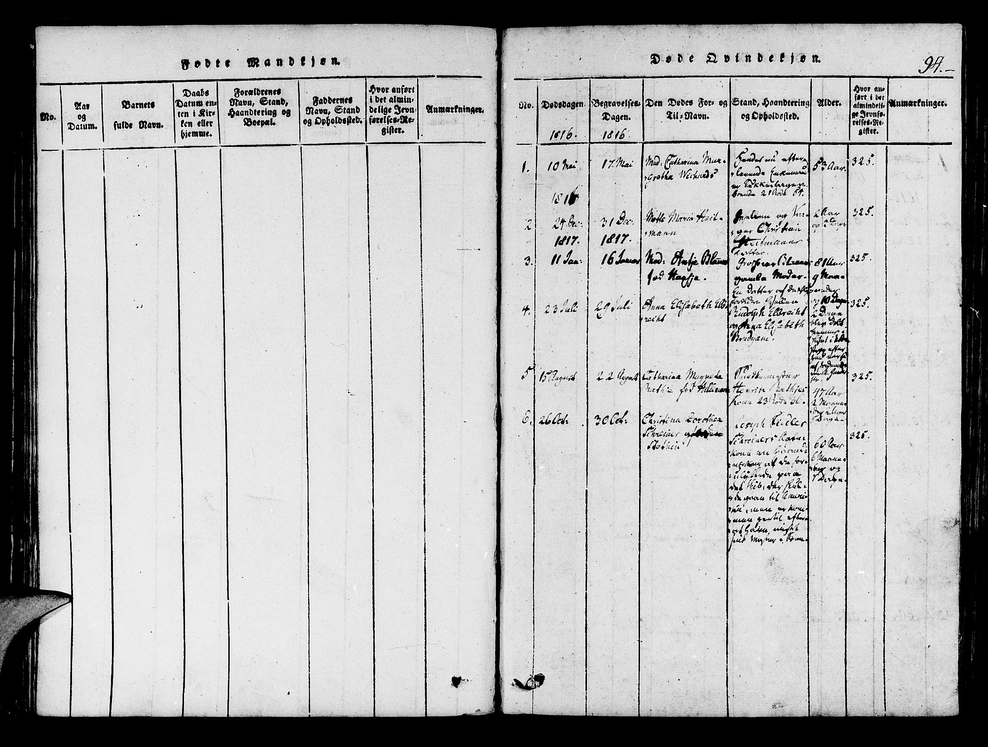 SAB, Mariakirken Sokneprestembete, SAB/A-76901/H/Haa/L0005Parish register (official) no. A 5, 1815-1845, p. 94