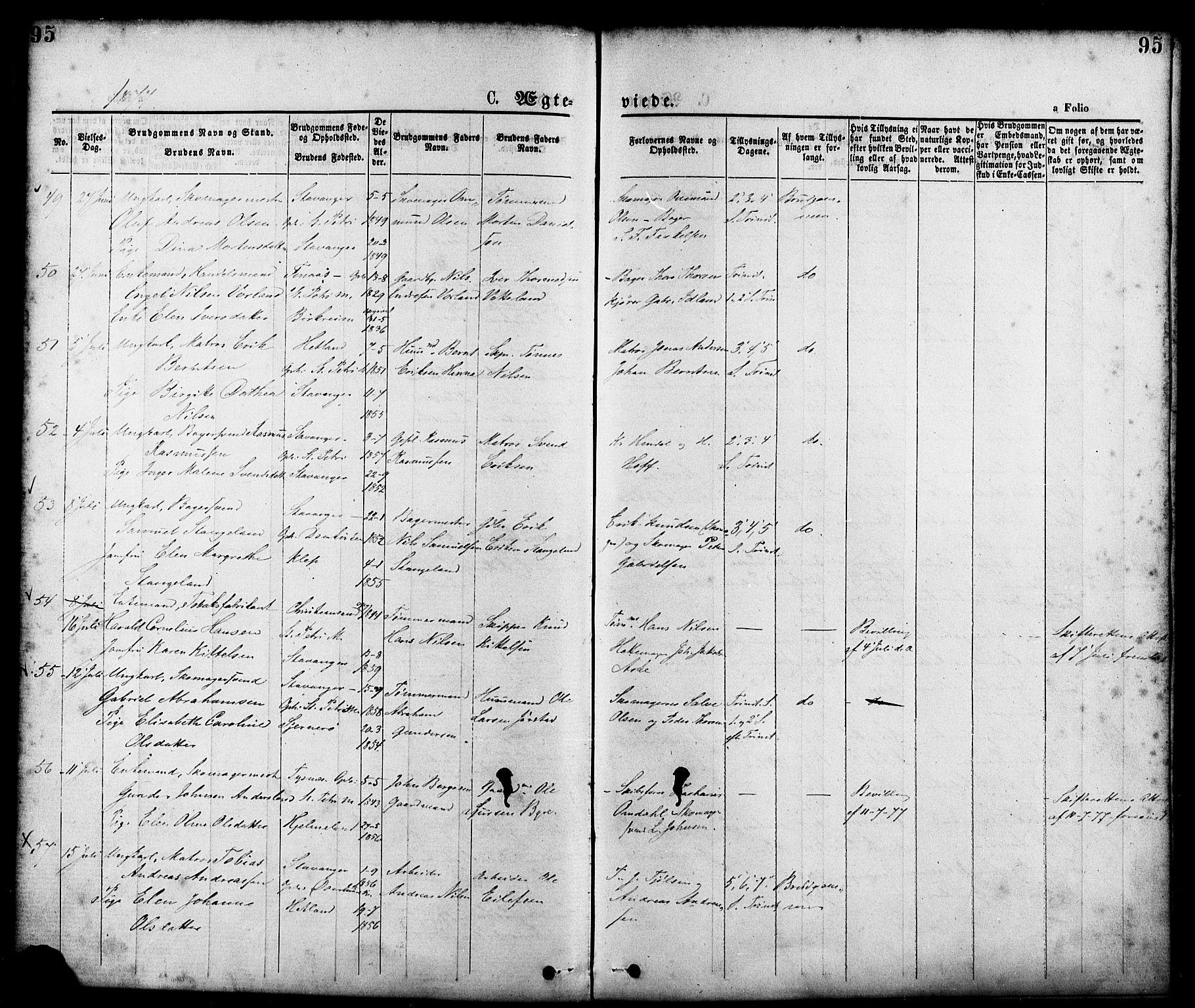 St. Petri sokneprestkontor, AV/SAST-A-101813/001/30/30BA/L0010: Parish register (official) no. A 10, 1869-1878, p. 95