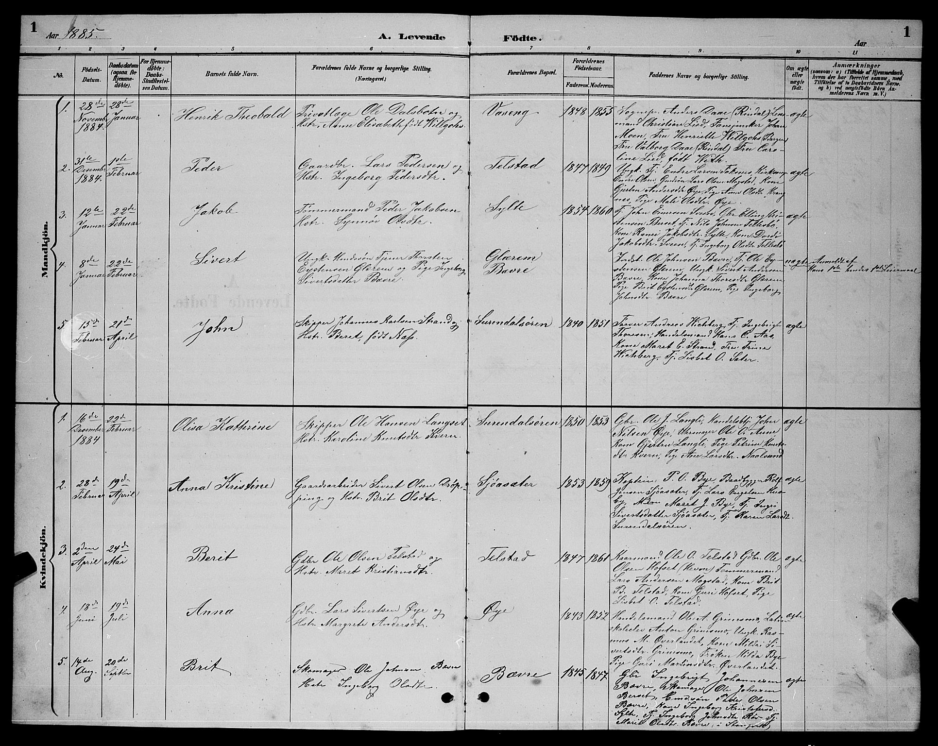 Ministerialprotokoller, klokkerbøker og fødselsregistre - Møre og Romsdal, SAT/A-1454/595/L1052: Parish register (copy) no. 595C04, 1885-1900, p. 1