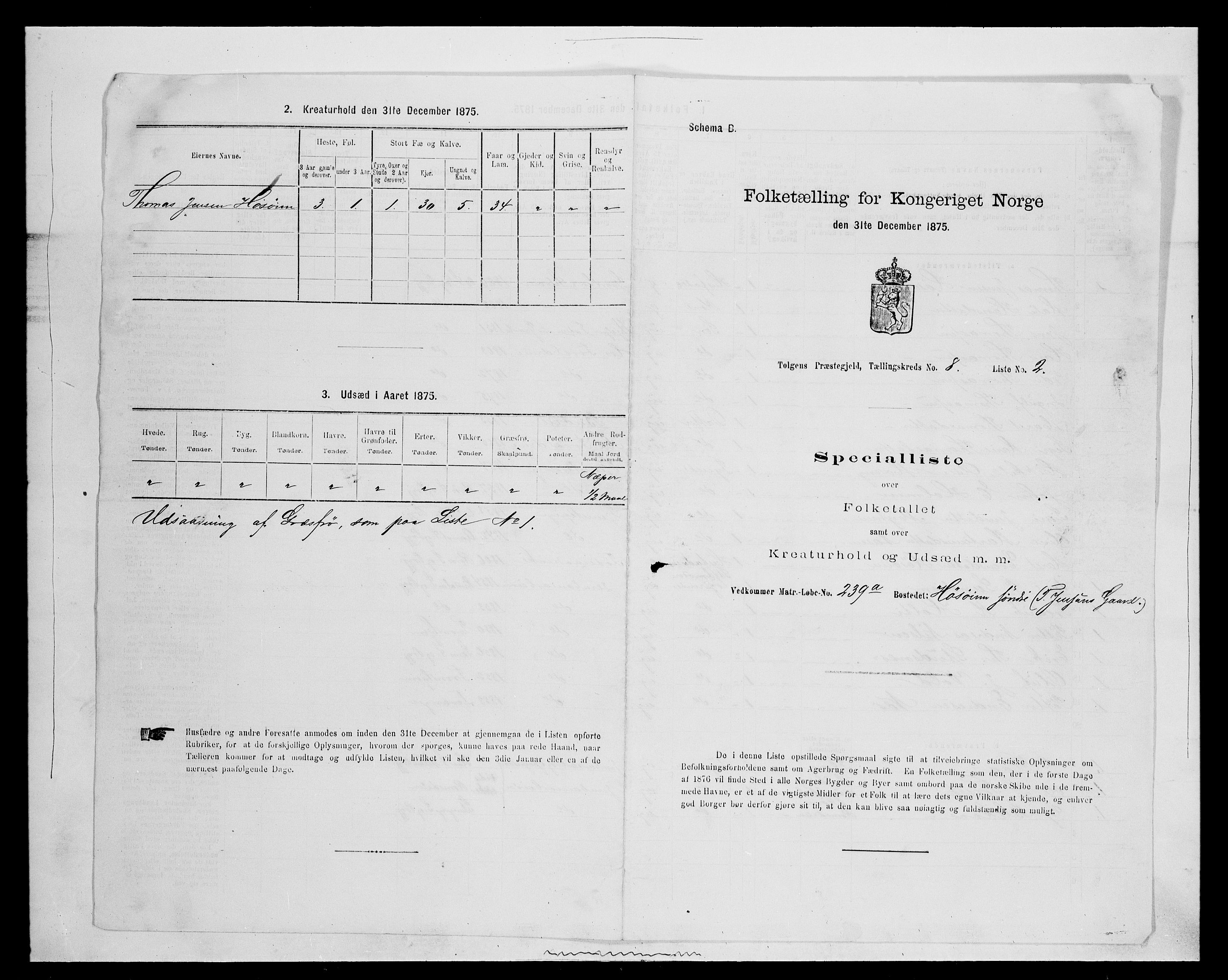 SAH, 1875 census for 0436P Tolga, 1875, p. 790