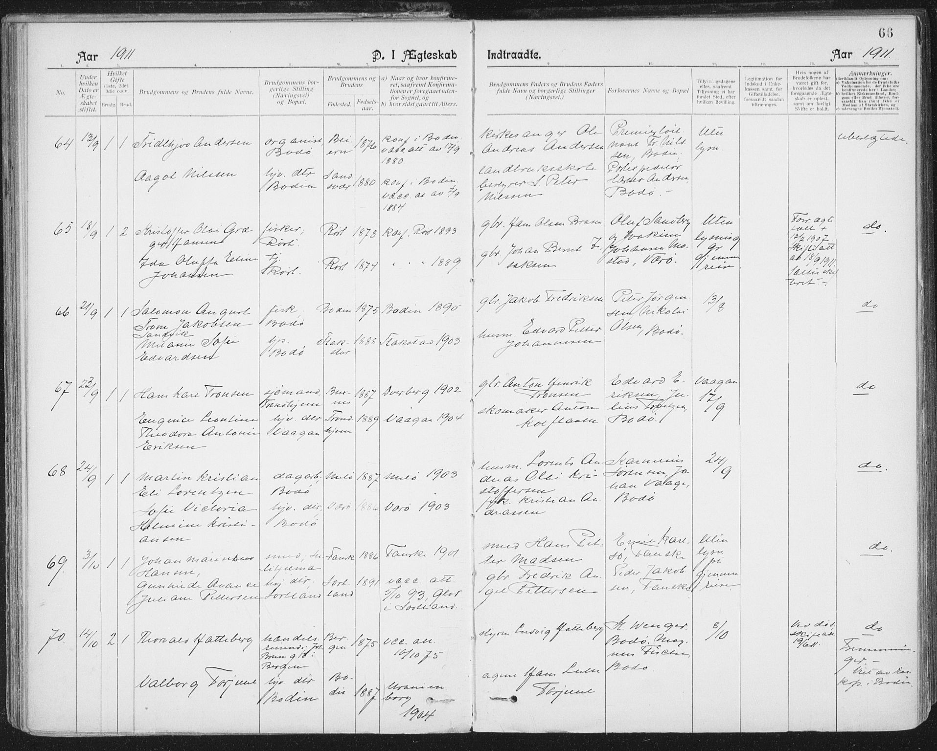 Ministerialprotokoller, klokkerbøker og fødselsregistre - Nordland, AV/SAT-A-1459/801/L0012: Parish register (official) no. 801A12, 1900-1916, p. 66