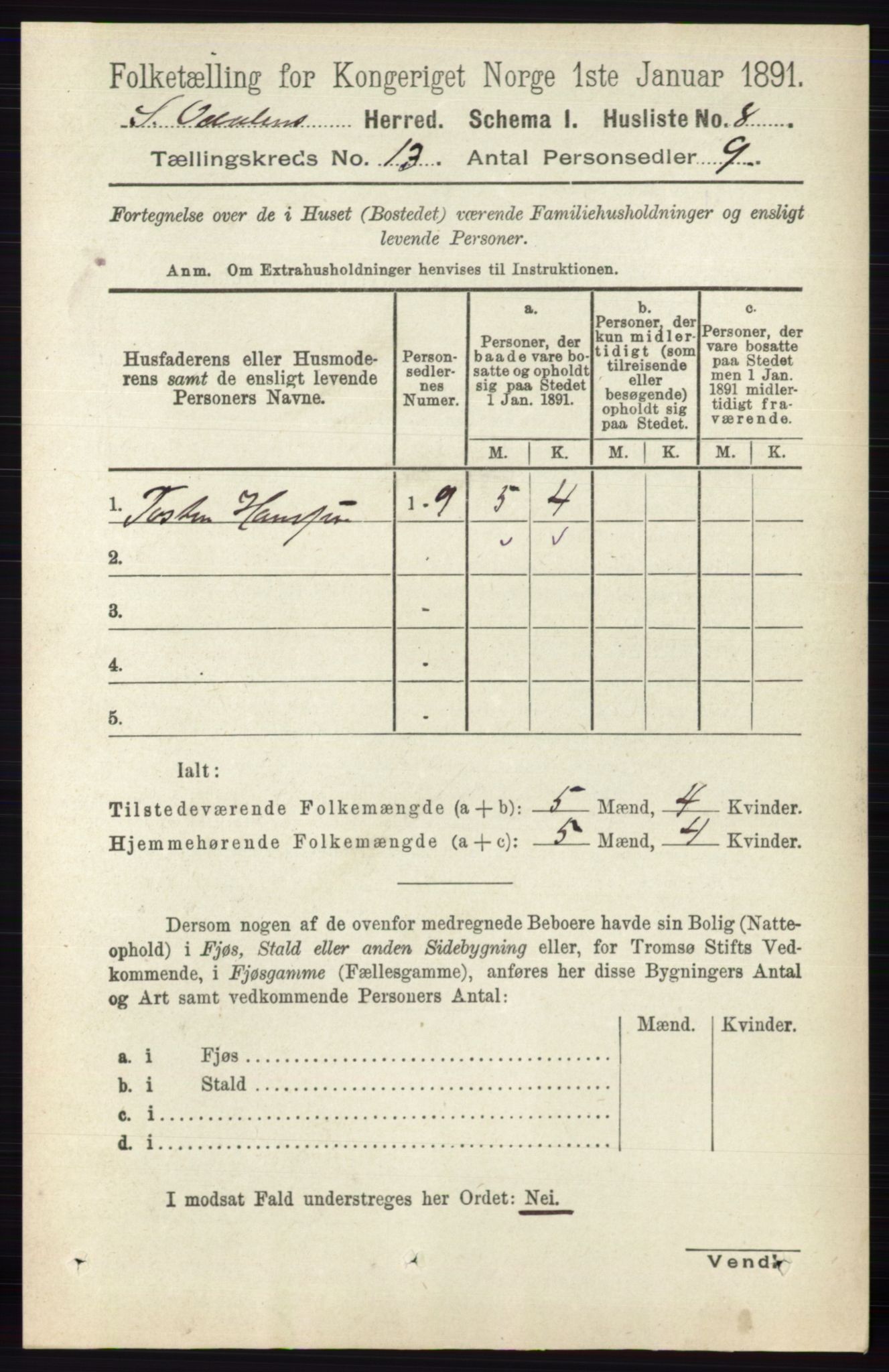 RA, 1891 census for 0419 Sør-Odal, 1891, p. 5514