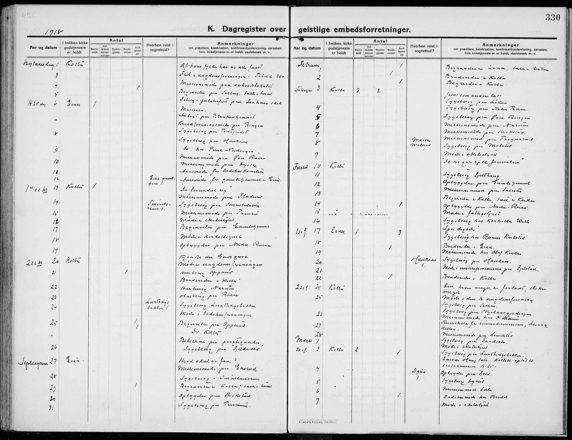 Kolbu prestekontor, SAH/PREST-110/H/Ha/Haa/L0002: Parish register (official) no. 2, 1912-1926, p. 330