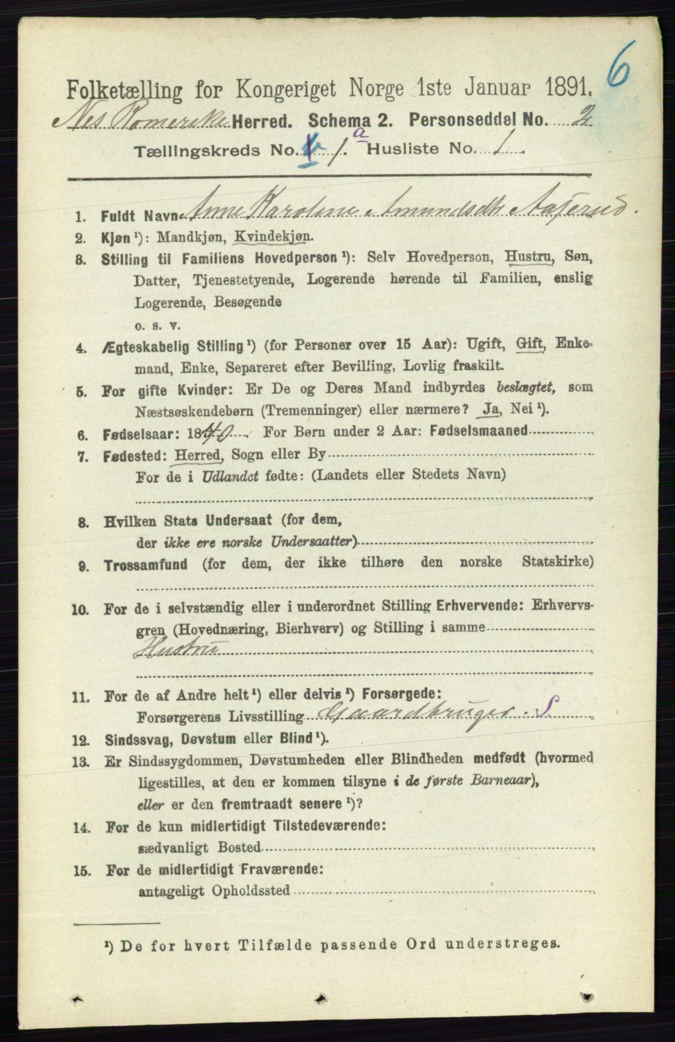 RA, 1891 census for 0236 Nes, 1891, p. 129