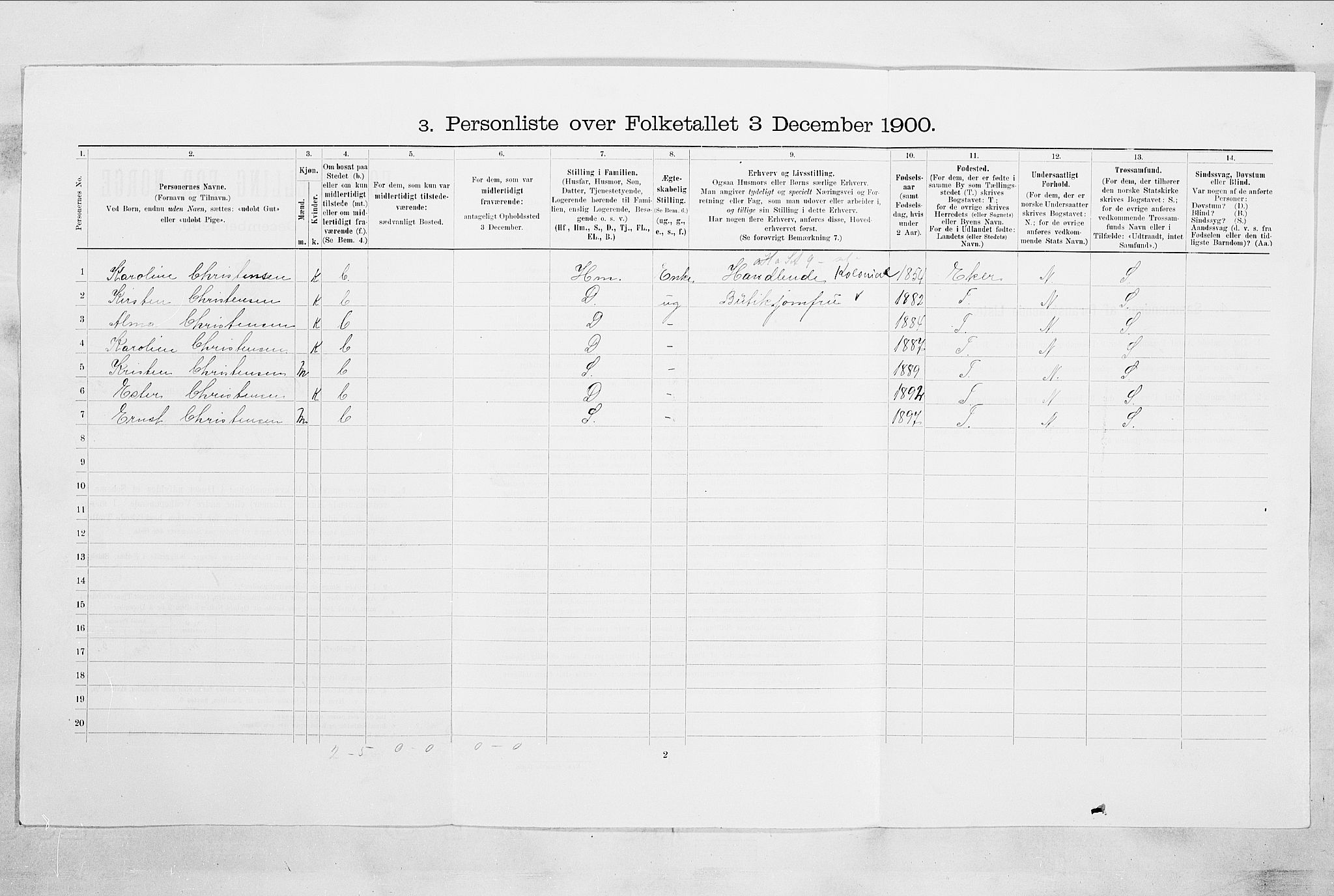RA, 1900 census for Drammen, 1900, p. 5907