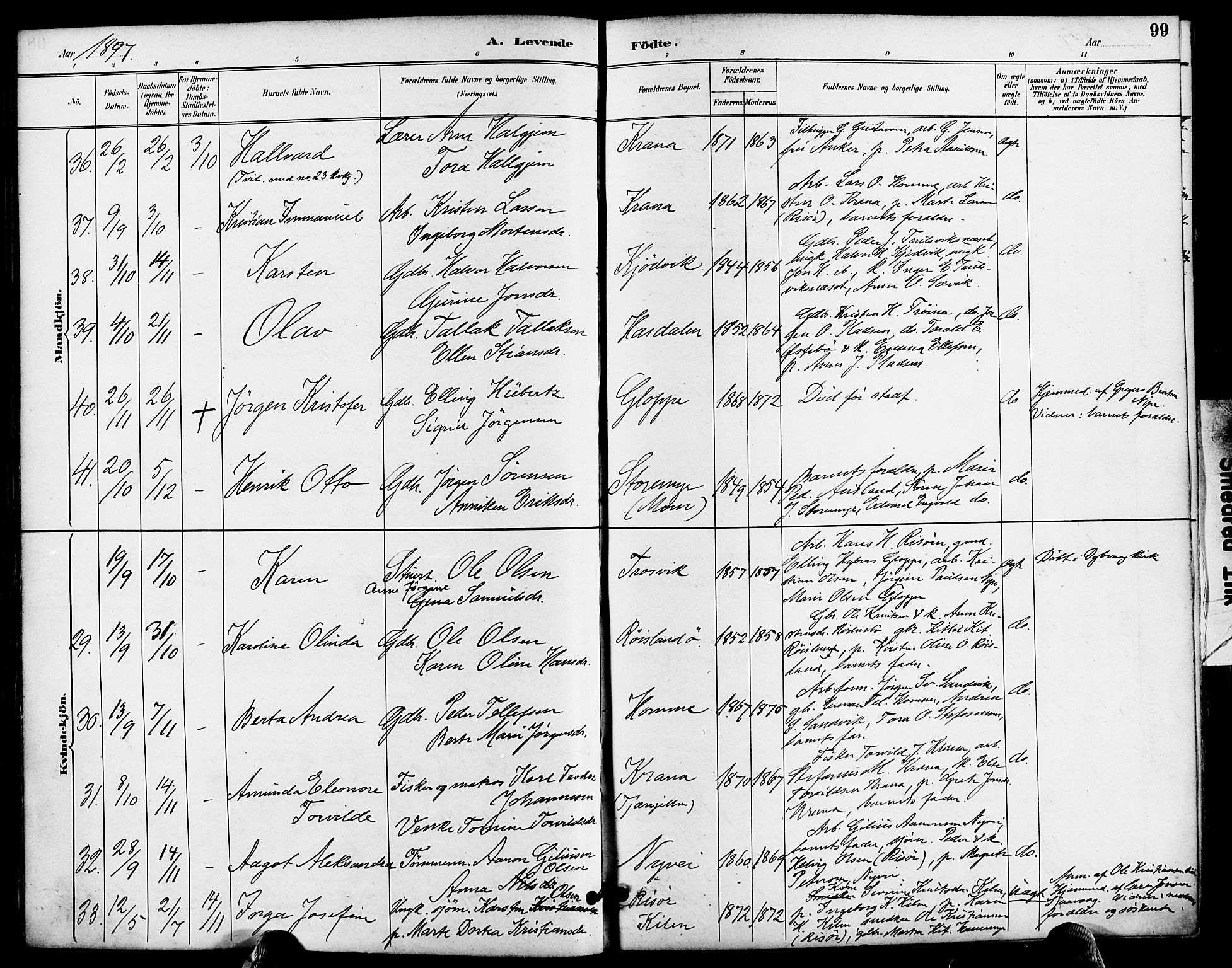 Søndeled sokneprestkontor, AV/SAK-1111-0038/F/Fa/L0005: Parish register (official) no. A 5, 1889-1899, p. 99