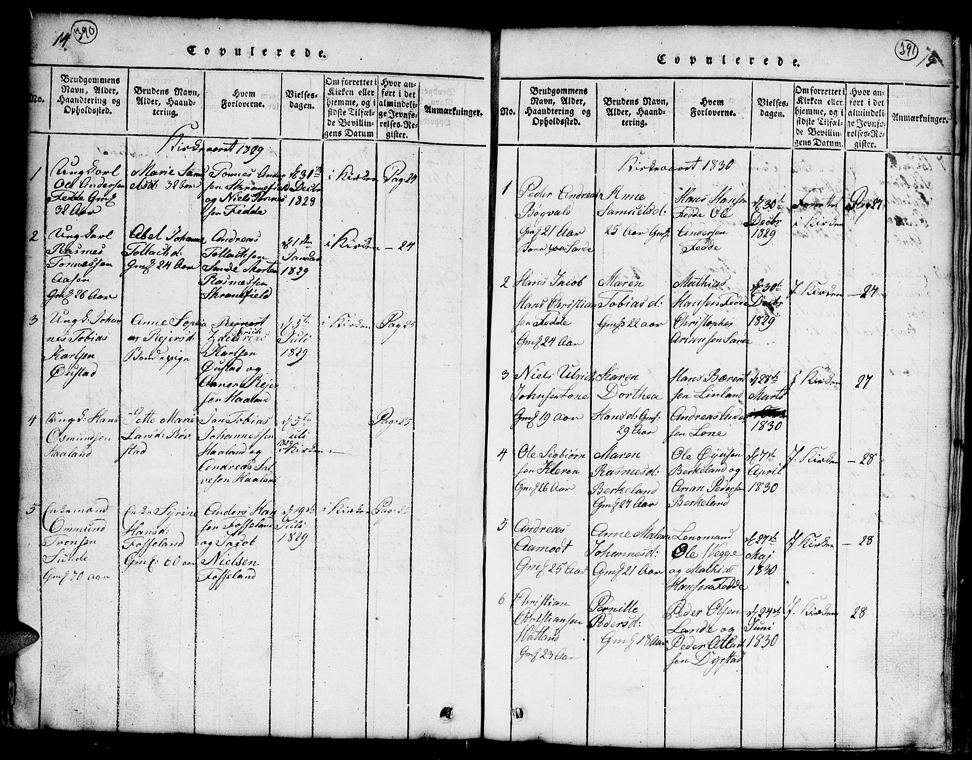 Kvinesdal sokneprestkontor, AV/SAK-1111-0026/F/Fb/Fba/L0001: Parish register (copy) no. B 1, 1815-1839, p. 390-391