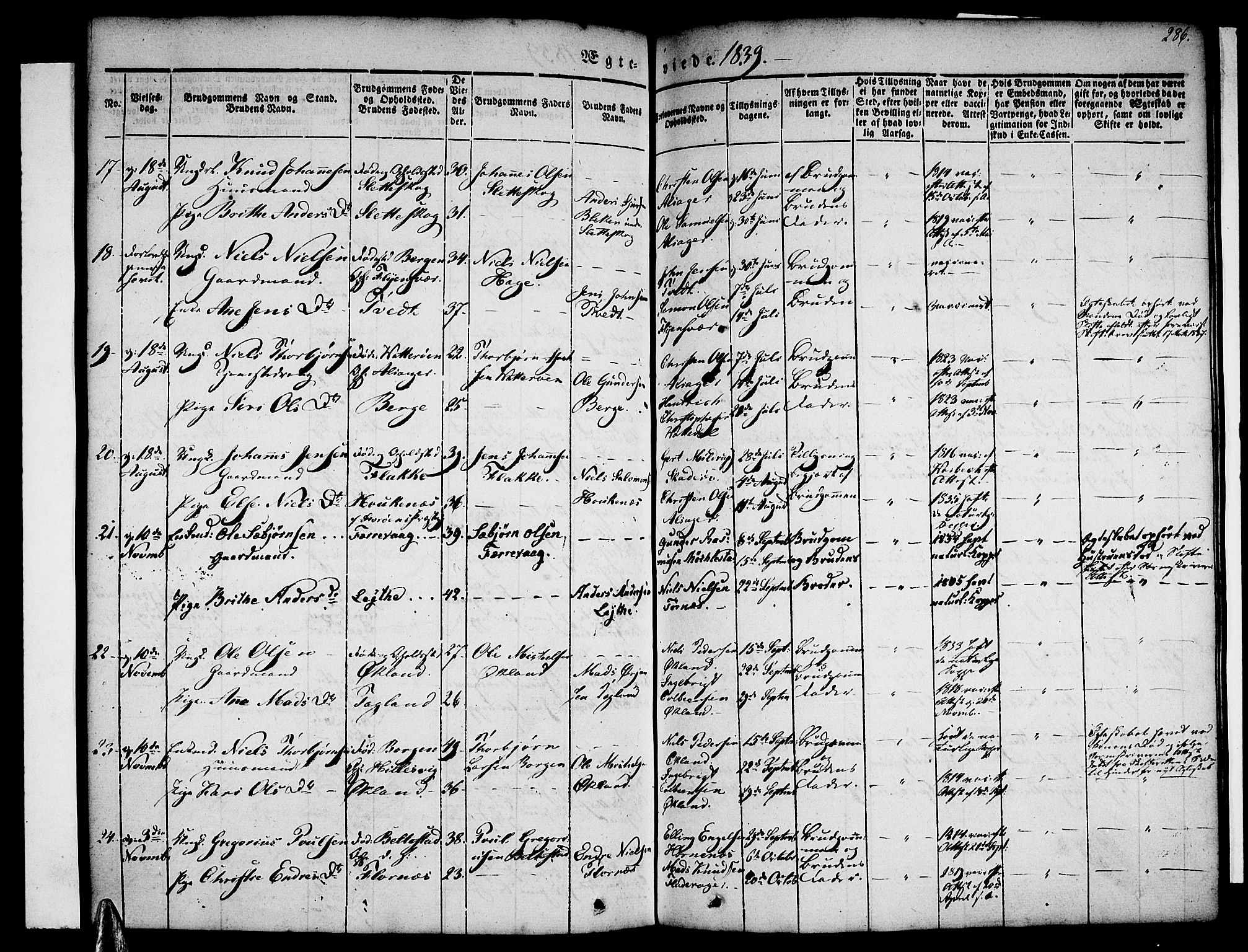 Tysnes sokneprestembete, AV/SAB-A-78601/H/Haa: Parish register (official) no. A 9, 1837-1848, p. 286