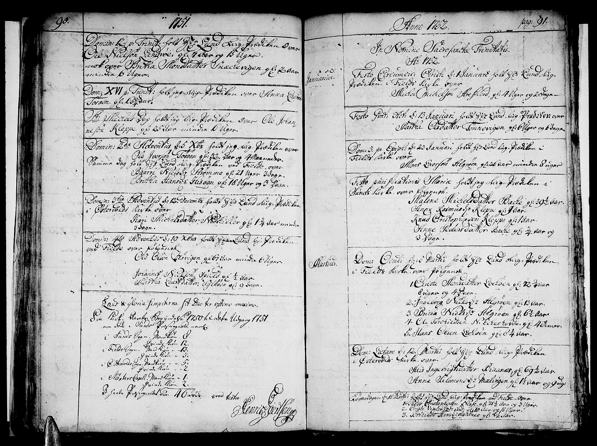 Sund sokneprestembete, AV/SAB-A-99930: Parish register (official) no. A 2, 1729-1769, p. 90-91