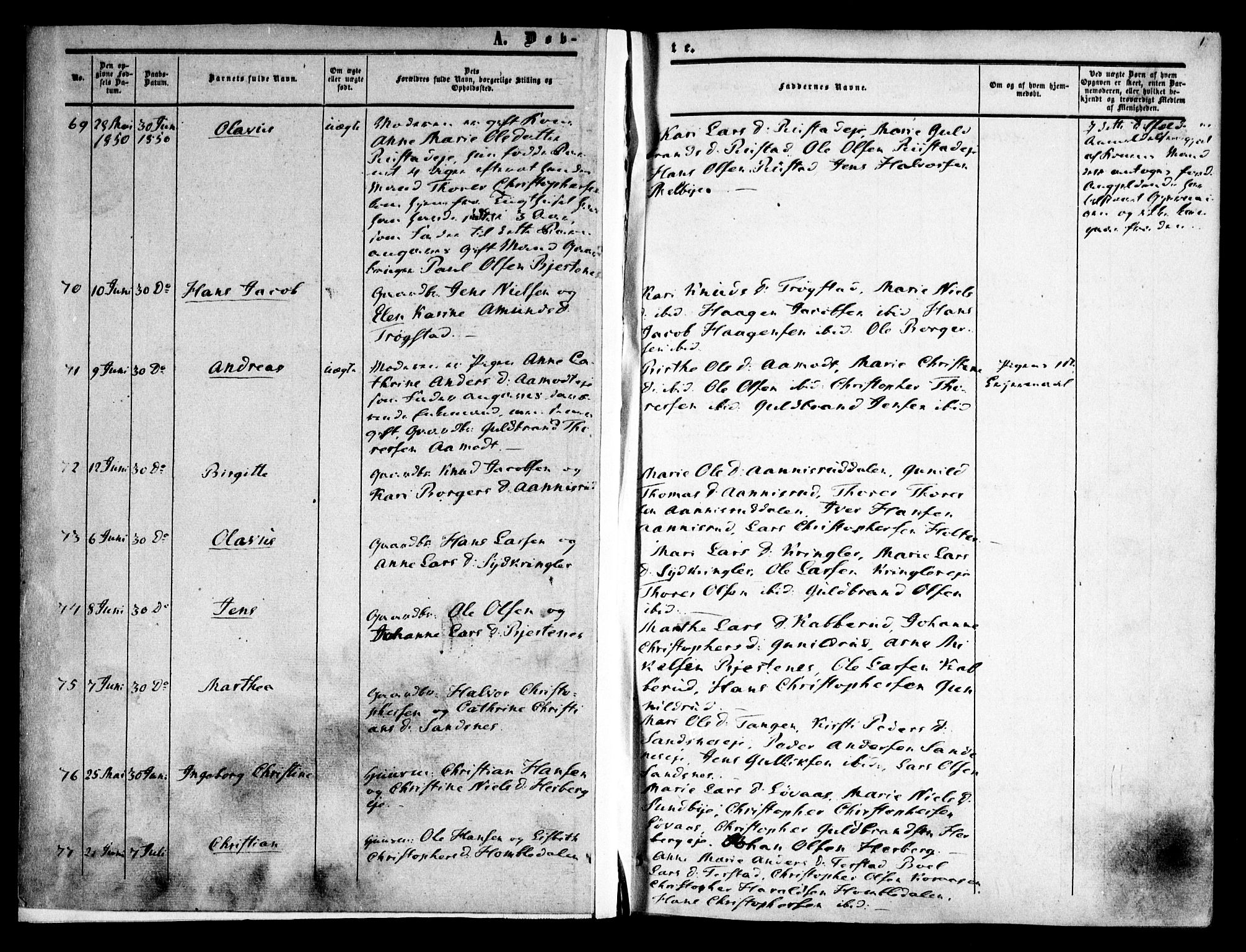 Nannestad prestekontor Kirkebøker, SAO/A-10414a/F/Fa/L0011: Parish register (official) no. I 11, 1850-1859, p. 1
