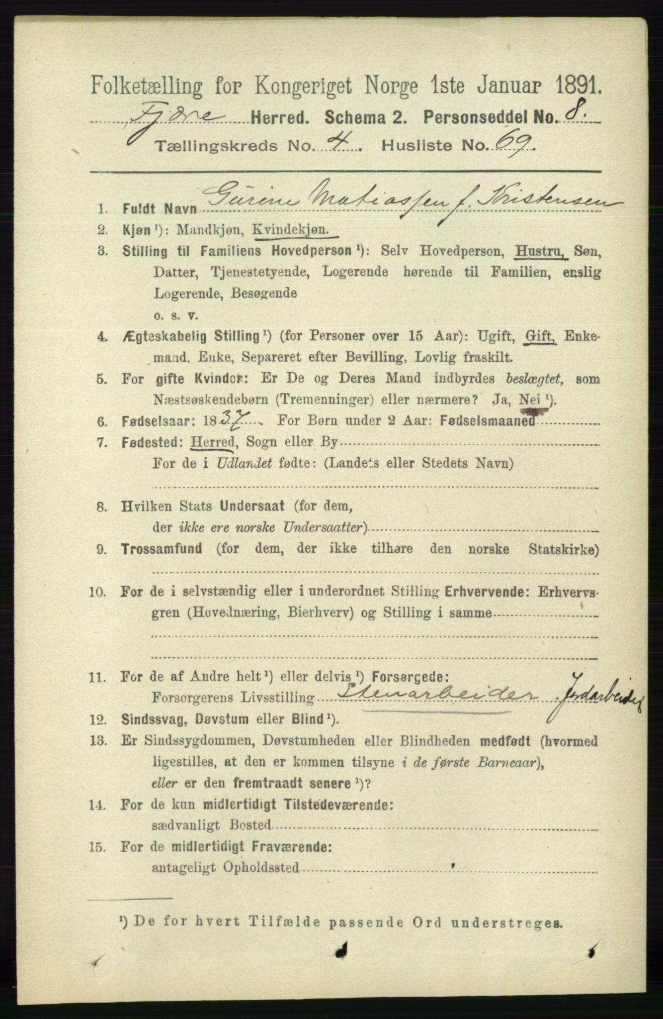 RA, 1891 census for 0923 Fjære, 1891, p. 2328