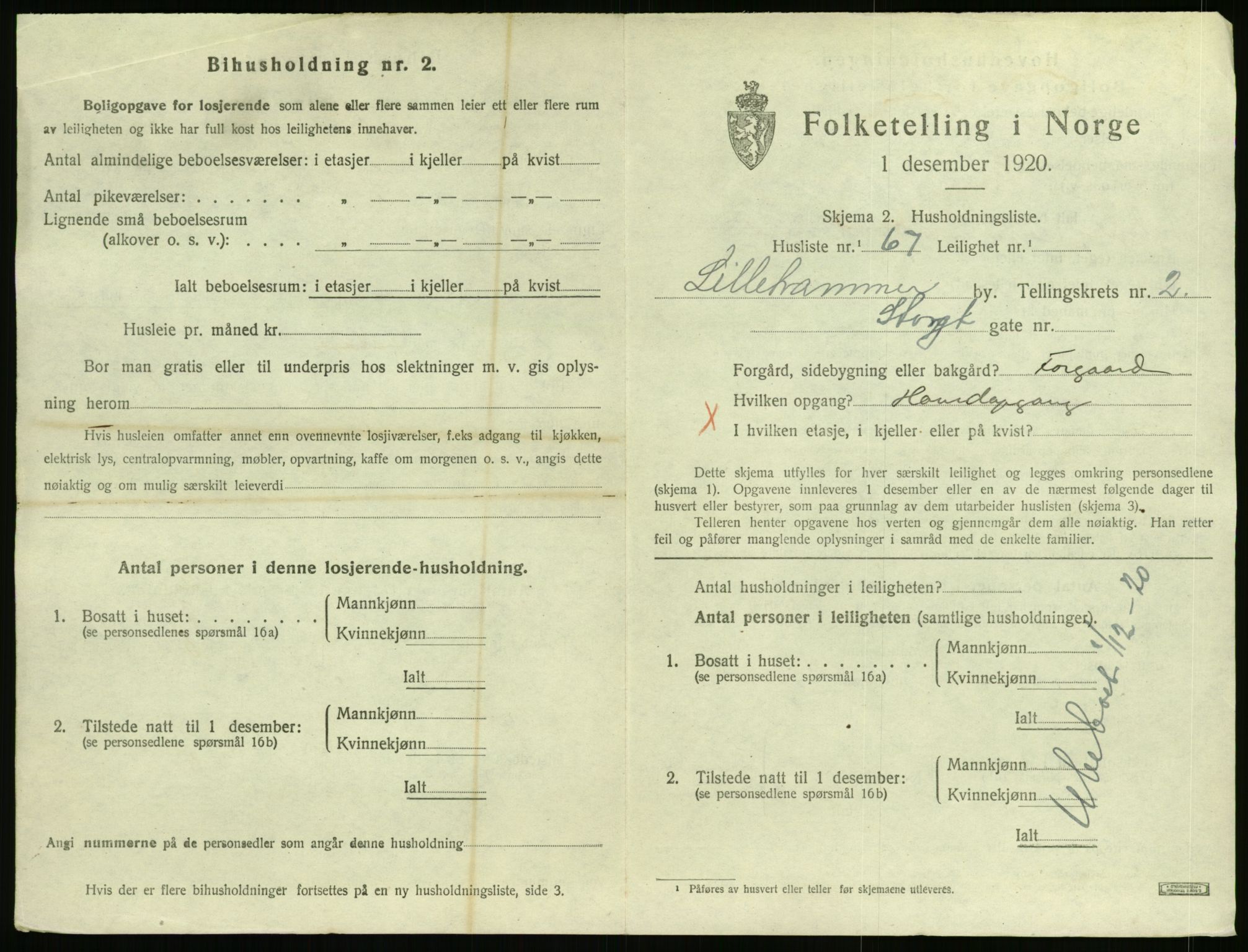 SAH, 1920 census for Lillehammer, 1920, p. 1726