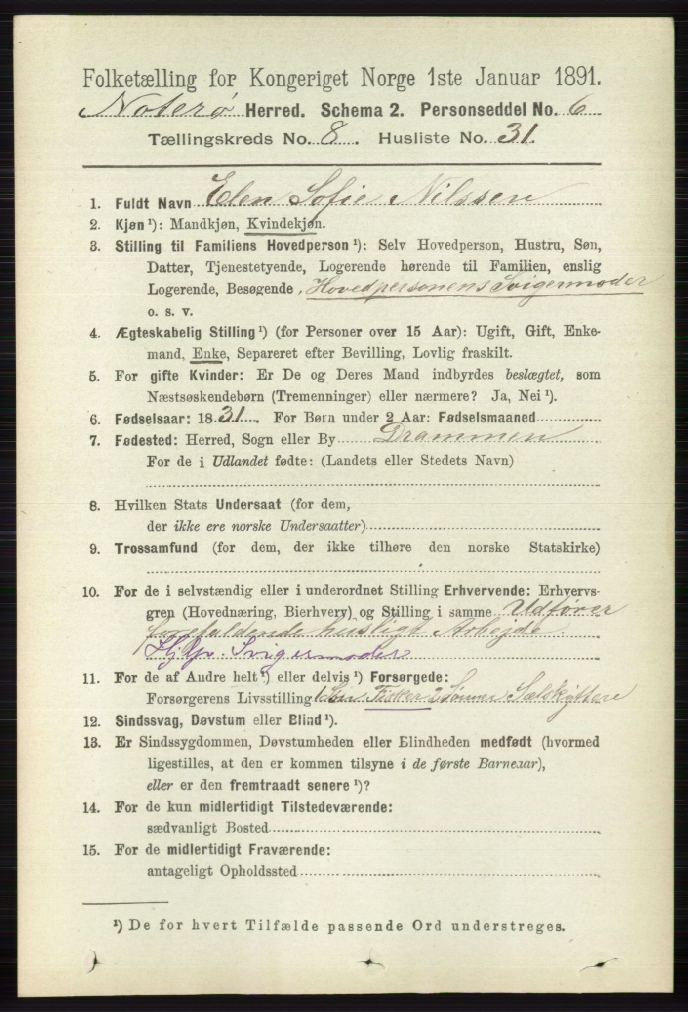 RA, 1891 census for 0722 Nøtterøy, 1891, p. 4034