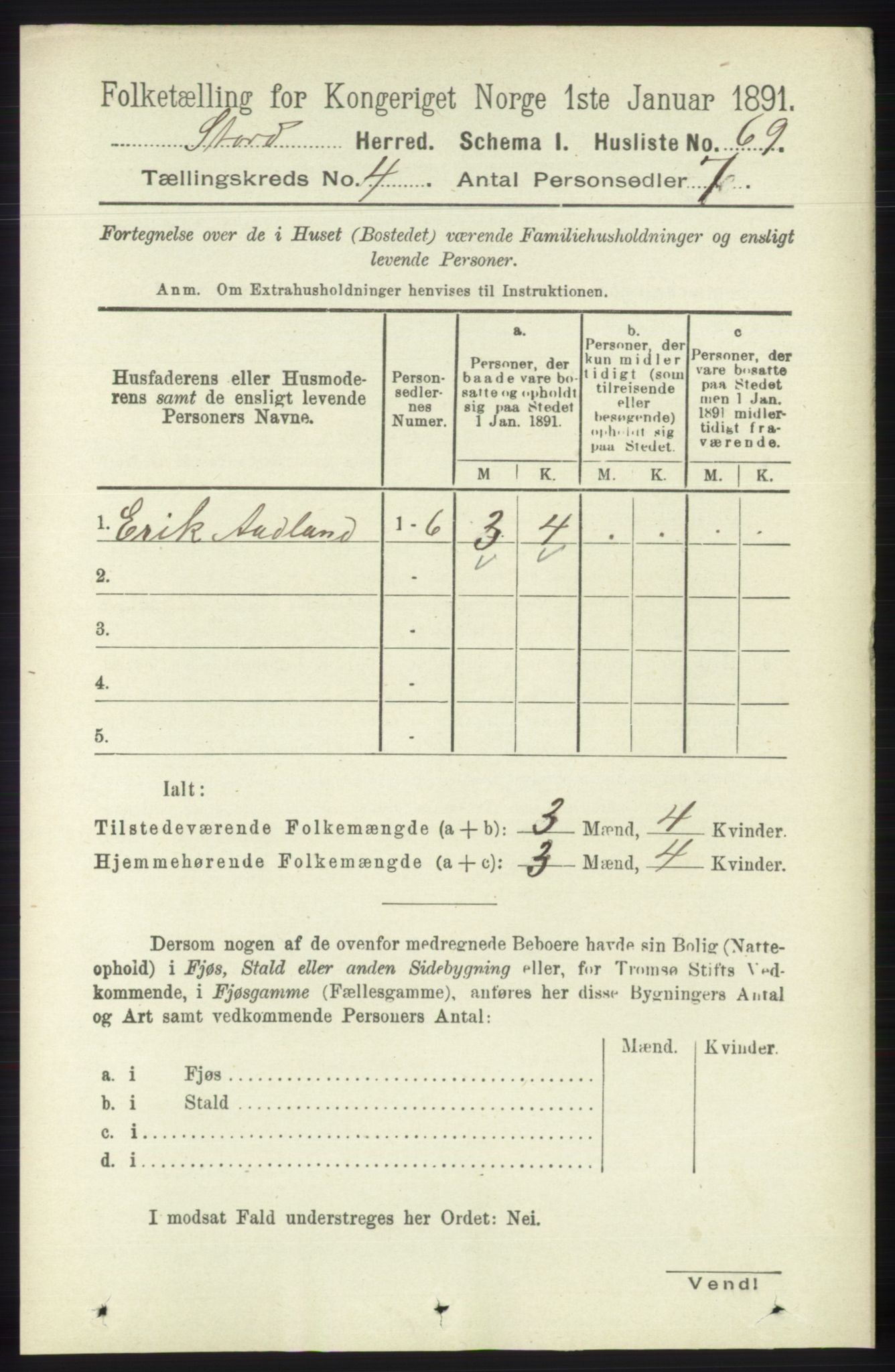 RA, 1891 census for 1221 Stord, 1891, p. 1027