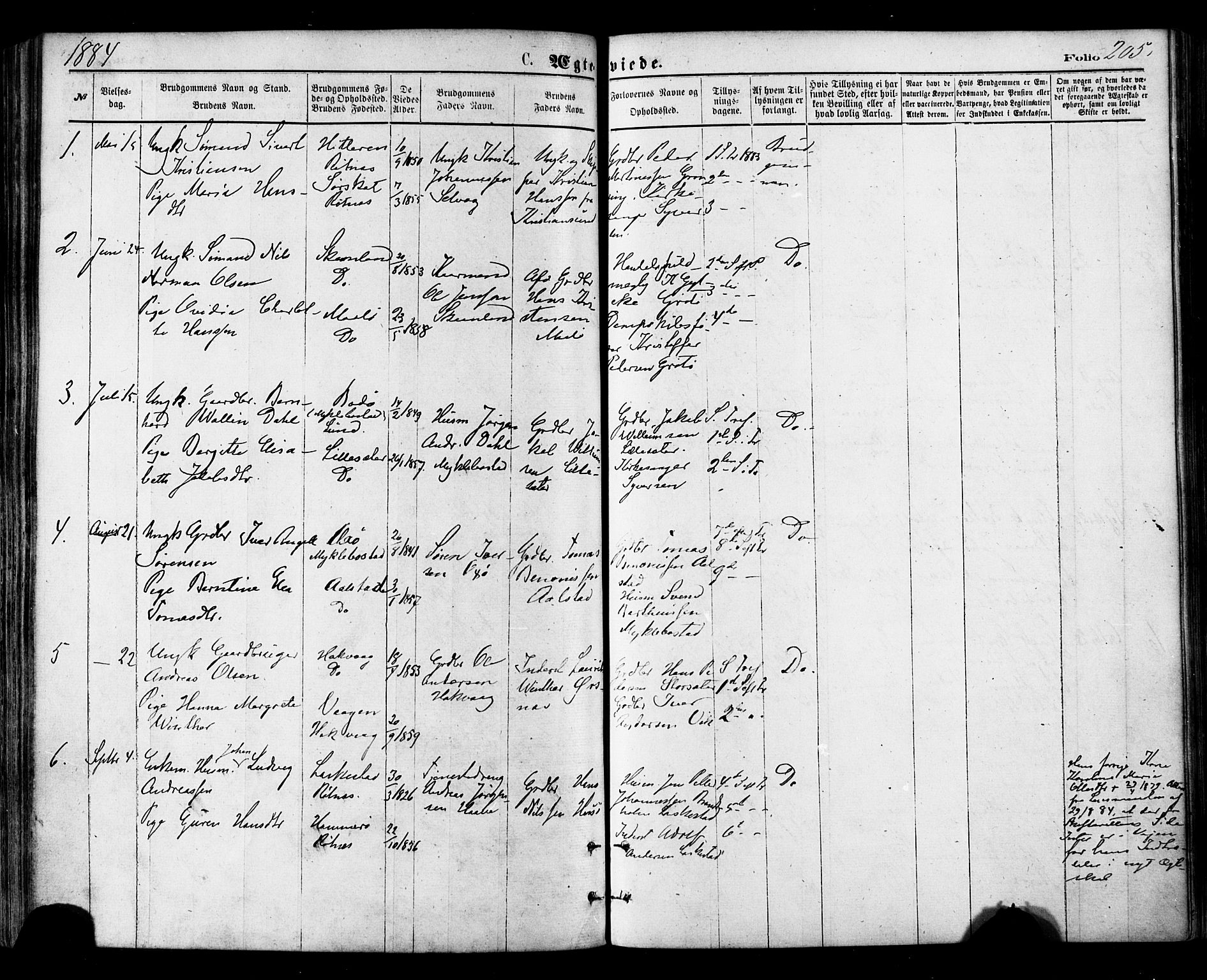Ministerialprotokoller, klokkerbøker og fødselsregistre - Nordland, SAT/A-1459/855/L0802: Parish register (official) no. 855A10, 1875-1886, p. 205
