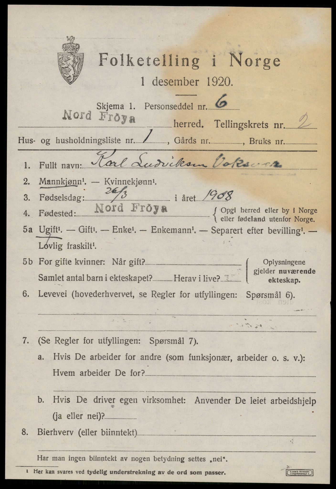 SAT, 1920 census for Nord-Frøya, 1920, p. 4567