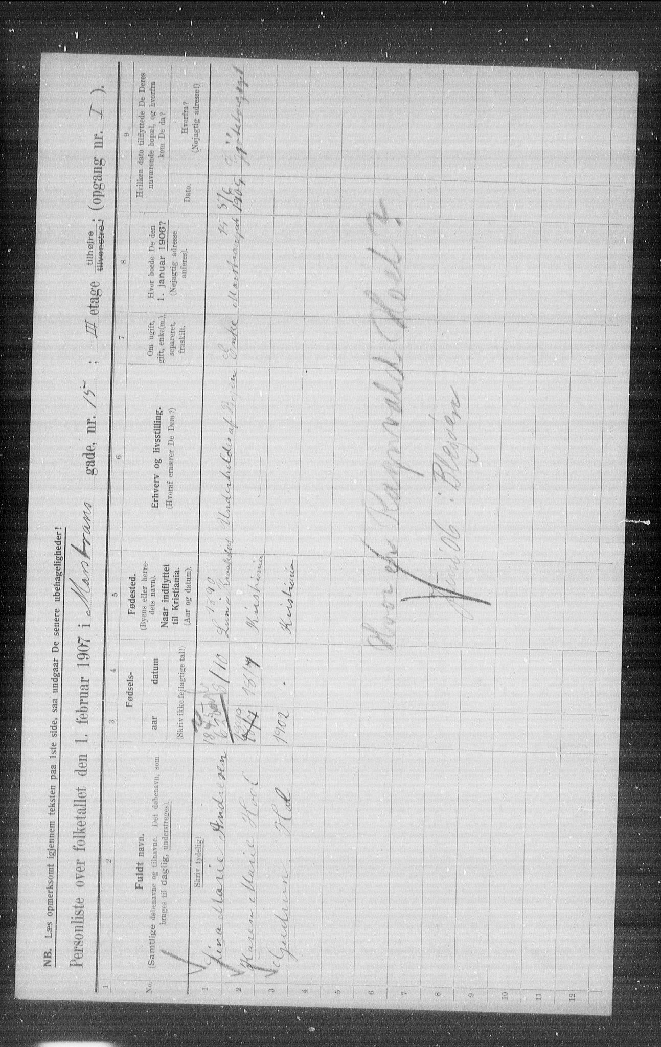 OBA, Municipal Census 1907 for Kristiania, 1907, p. 33065