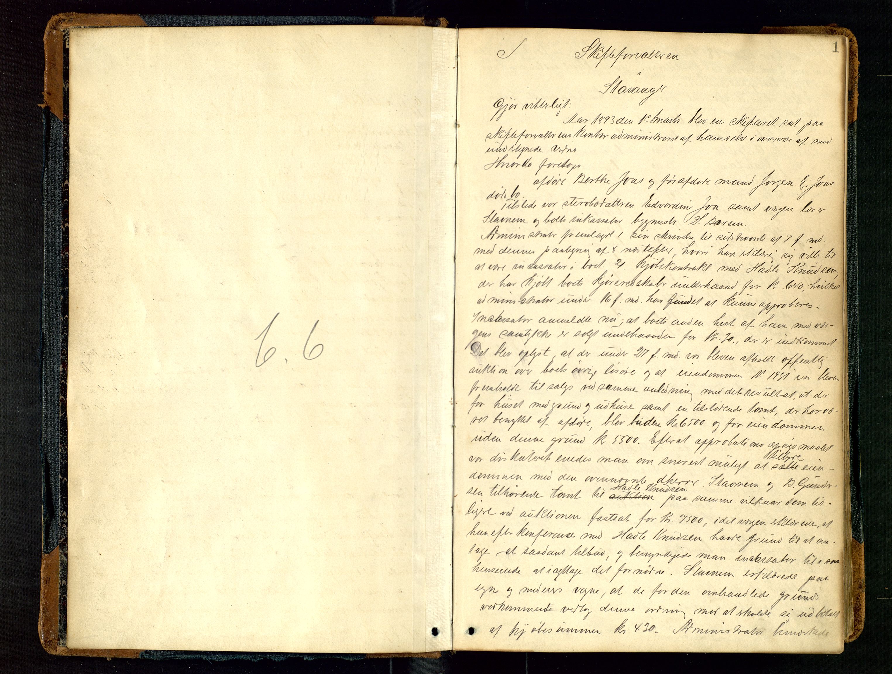 Stavanger skifteforvalter, AV/SAST-A-101412/001/5/50/503BA/L0002: Skifteforhandlingsprotokoll, 1893-1896, p. 1