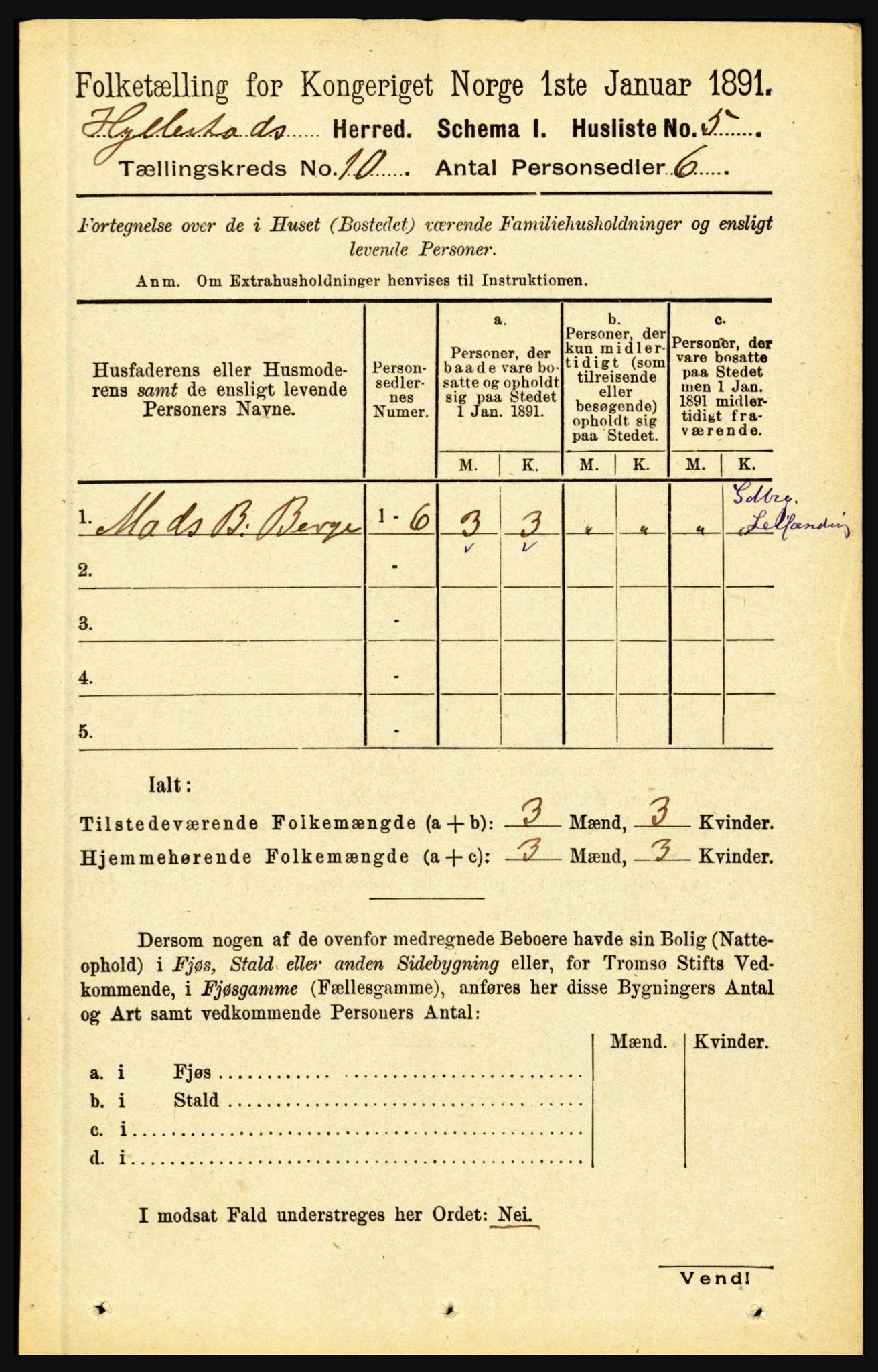 RA, 1891 census for 1413 Hyllestad, 1891, p. 1627