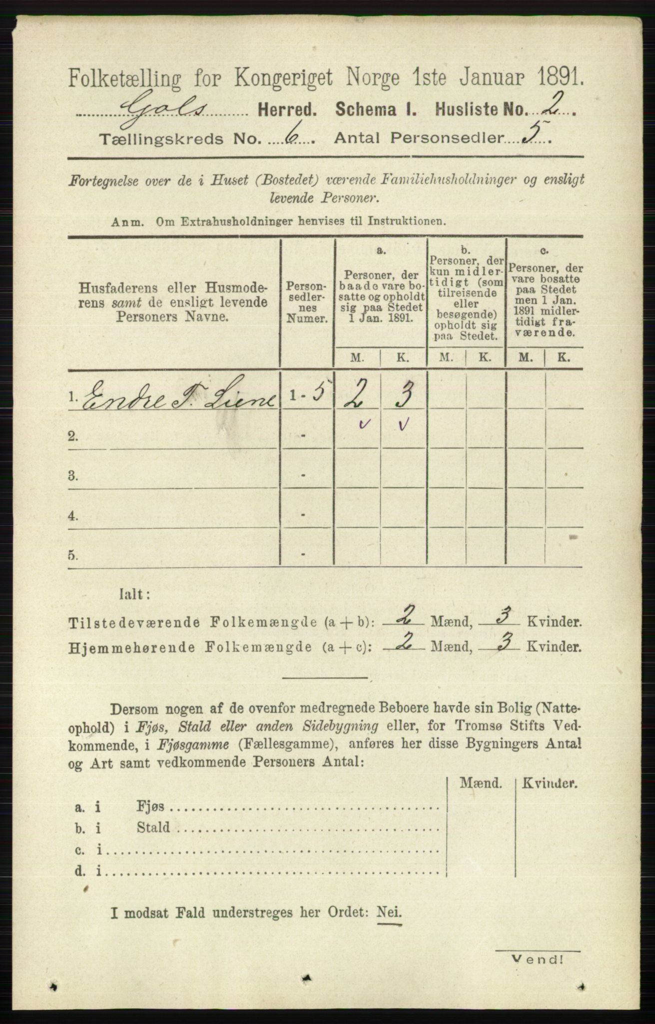 RA, 1891 census for 0617 Gol og Hemsedal, 1891, p. 2350