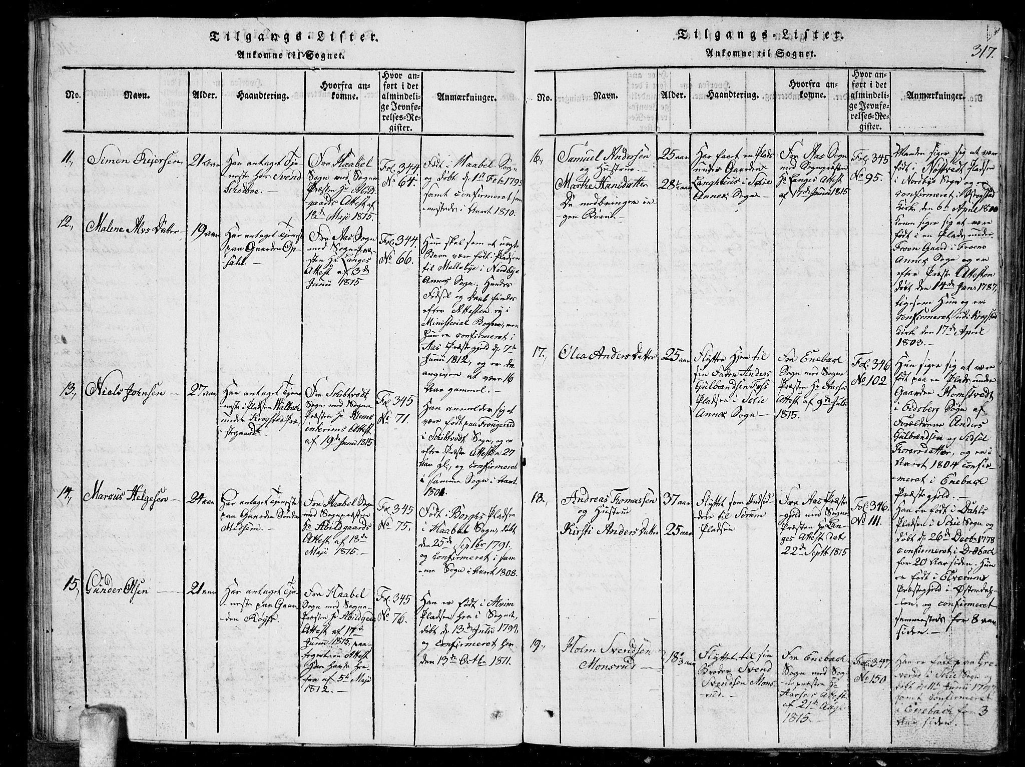 Kråkstad prestekontor Kirkebøker, AV/SAO-A-10125a/G/Ga/L0001: Parish register (copy) no. I 1, 1813-1824, p. 317