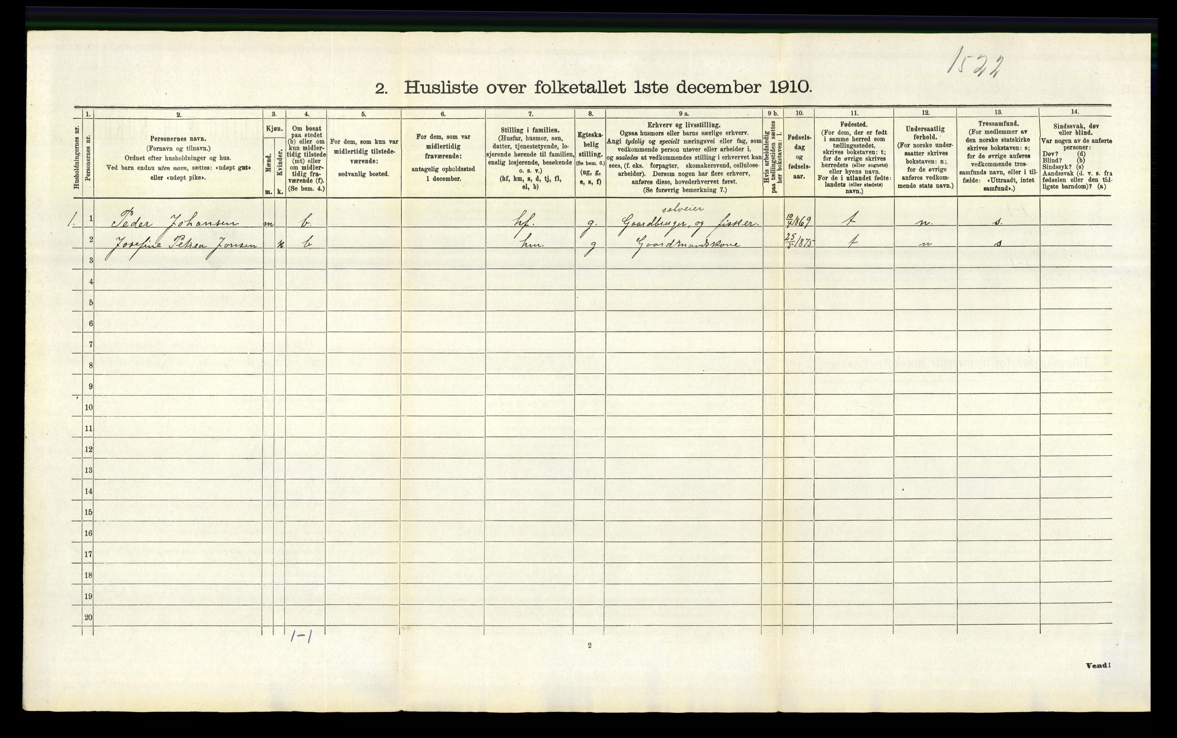 RA, 1910 census for Eigersund, 1910, p. 509