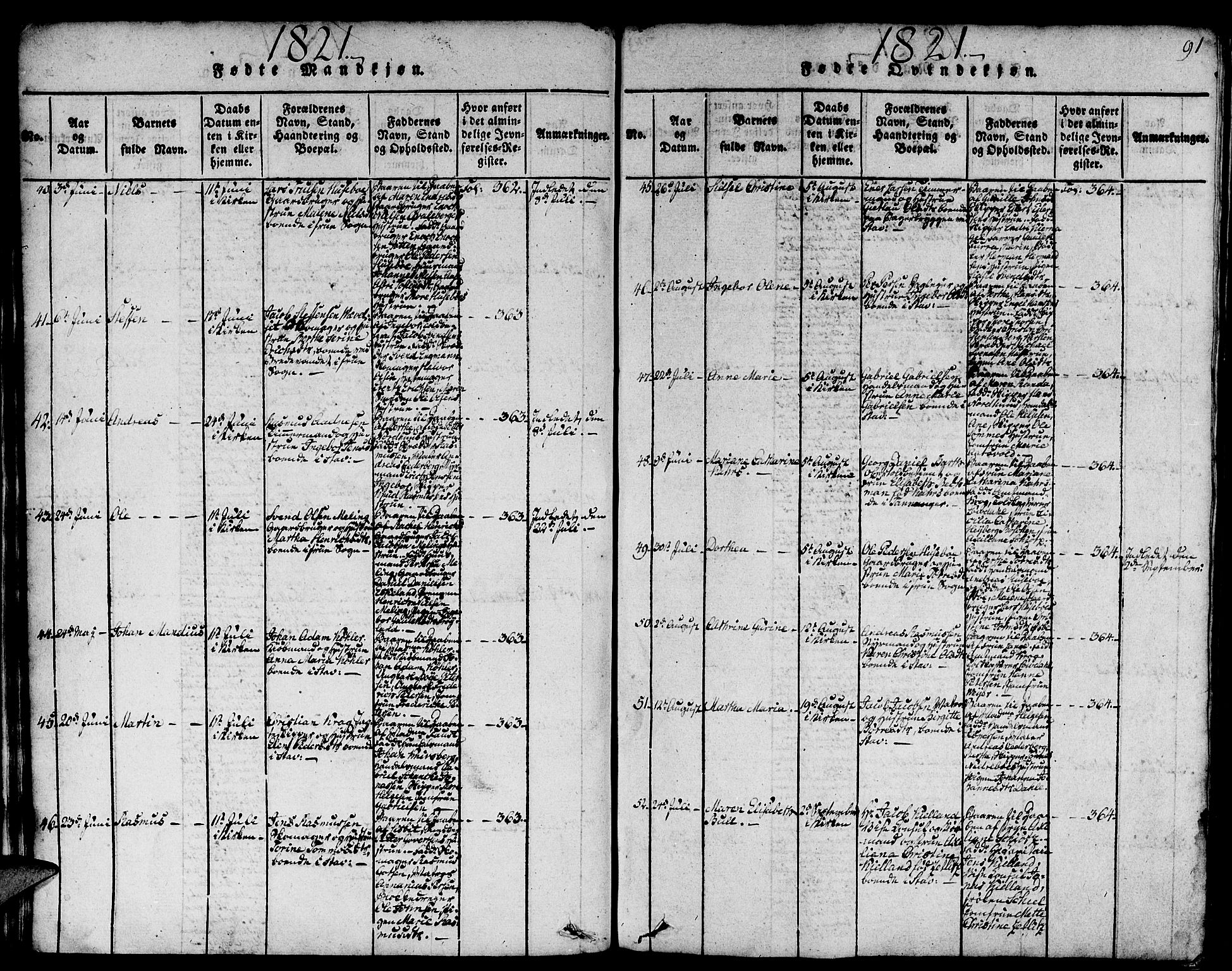 Domkirken sokneprestkontor, SAST/A-101812/001/30/30BA/L0008: Parish register (official) no. A 8, 1816-1821, p. 91