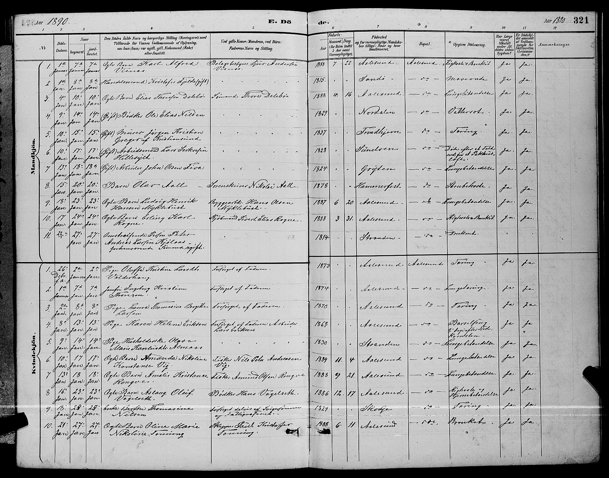 Ministerialprotokoller, klokkerbøker og fødselsregistre - Møre og Romsdal, AV/SAT-A-1454/529/L0467: Parish register (copy) no. 529C04, 1889-1897, p. 321