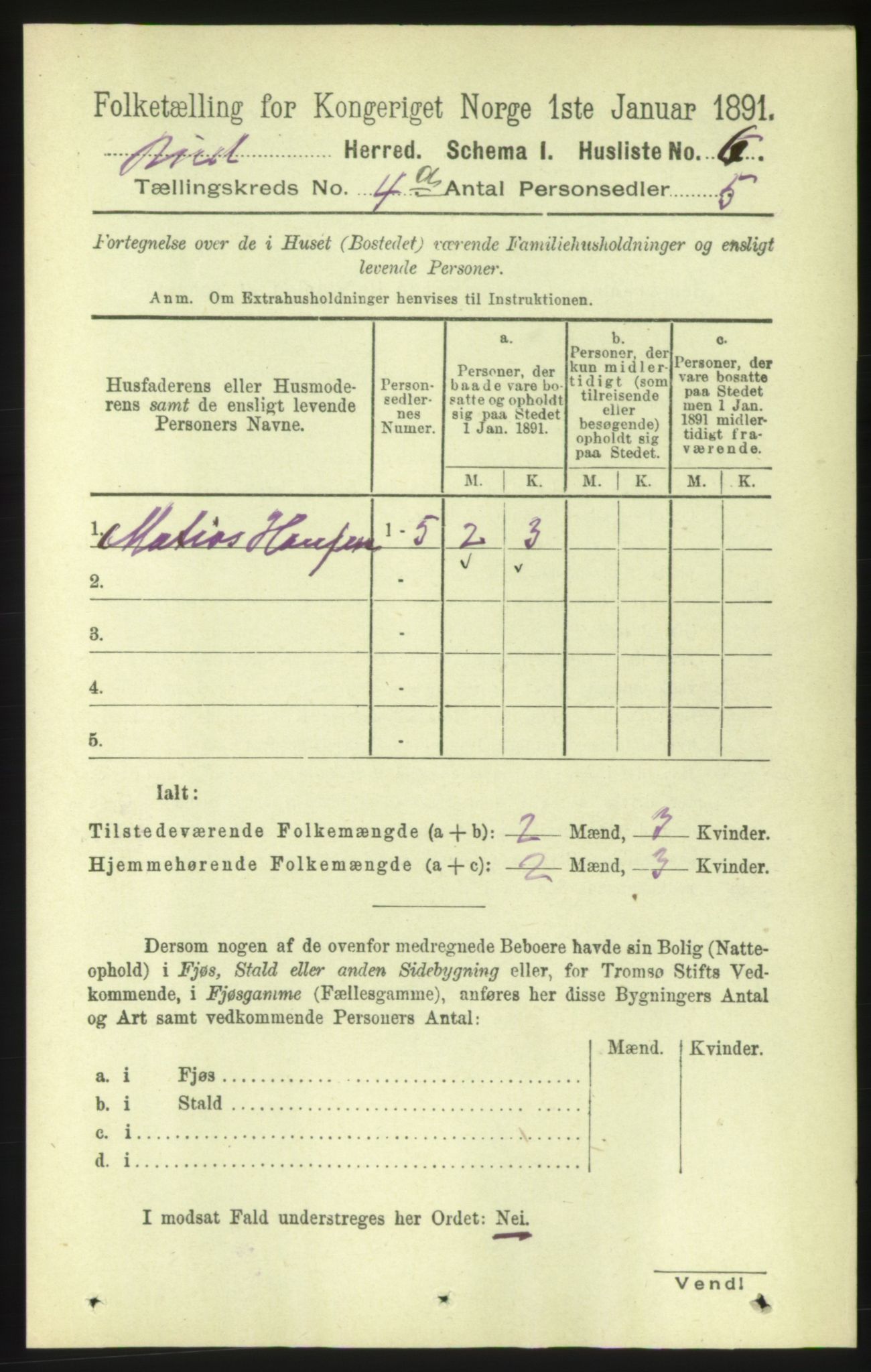 RA, 1891 census for 1549 Bud, 1891, p. 2069