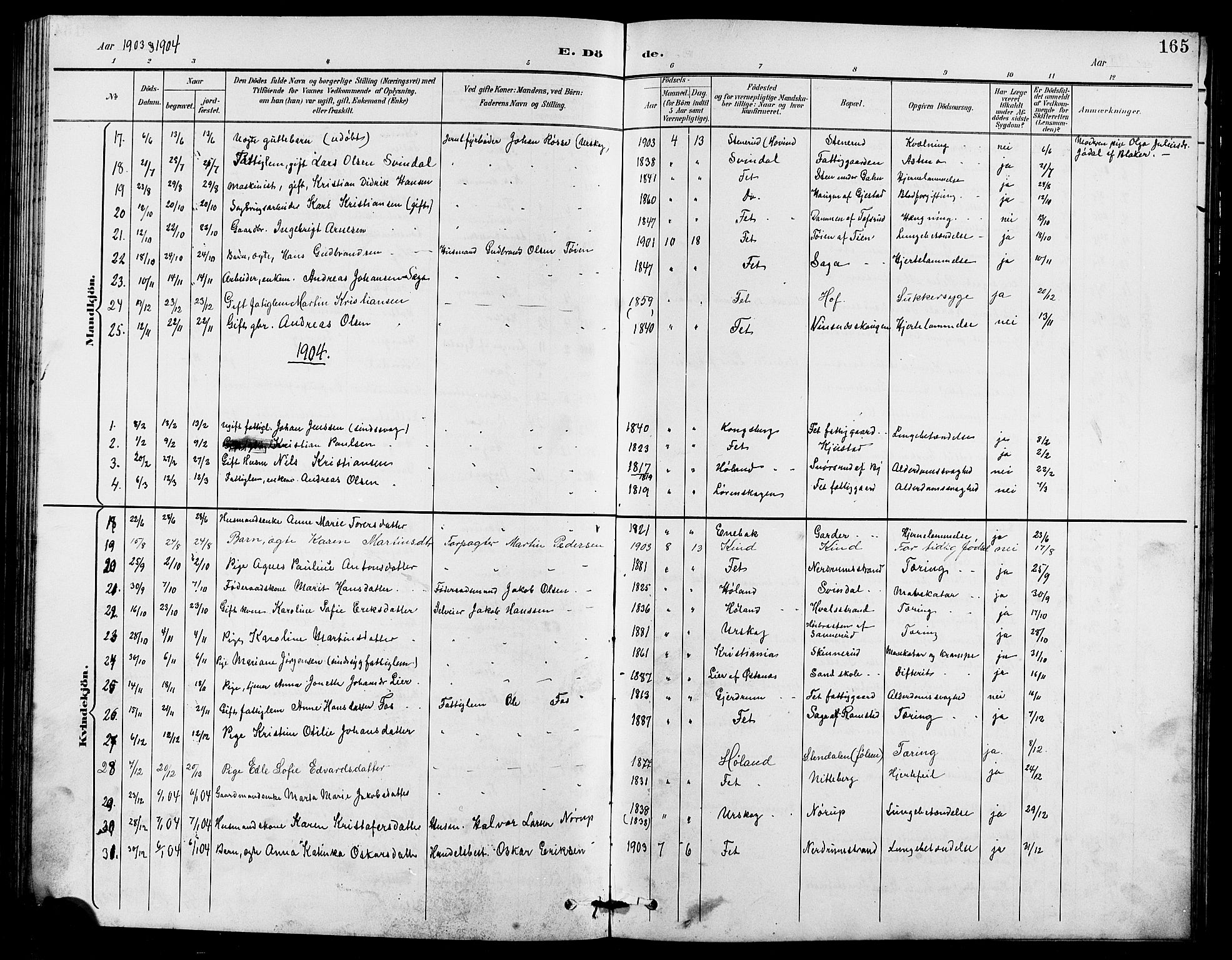 Fet prestekontor Kirkebøker, SAO/A-10370a/G/Ga/L0007: Parish register (copy) no. I 7, 1892-1906, p. 165
