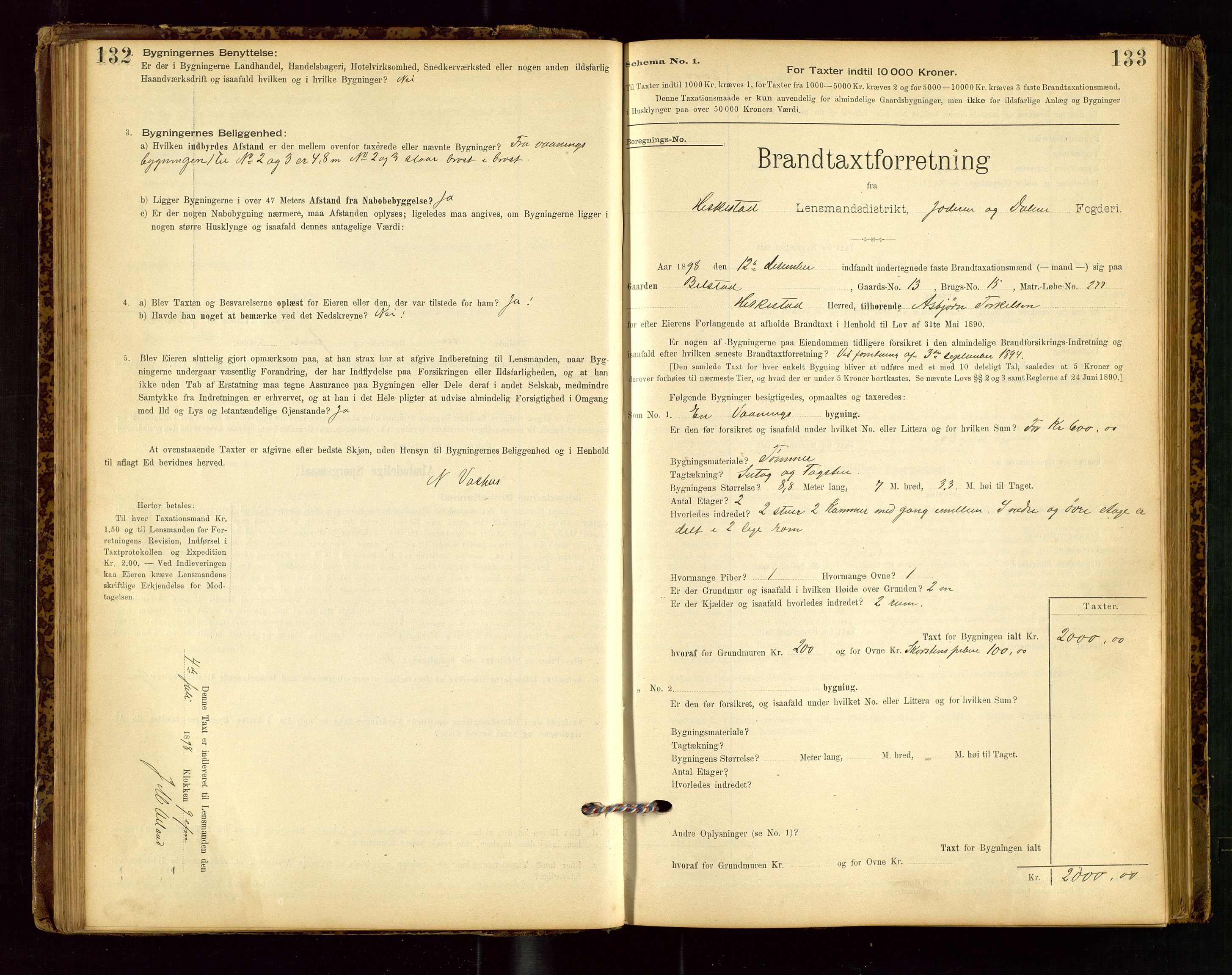 Heskestad lensmannskontor, SAST/A-100304/Gob/L0001: "Brandtaxationsprotokol", 1894-1915, p. 132-133