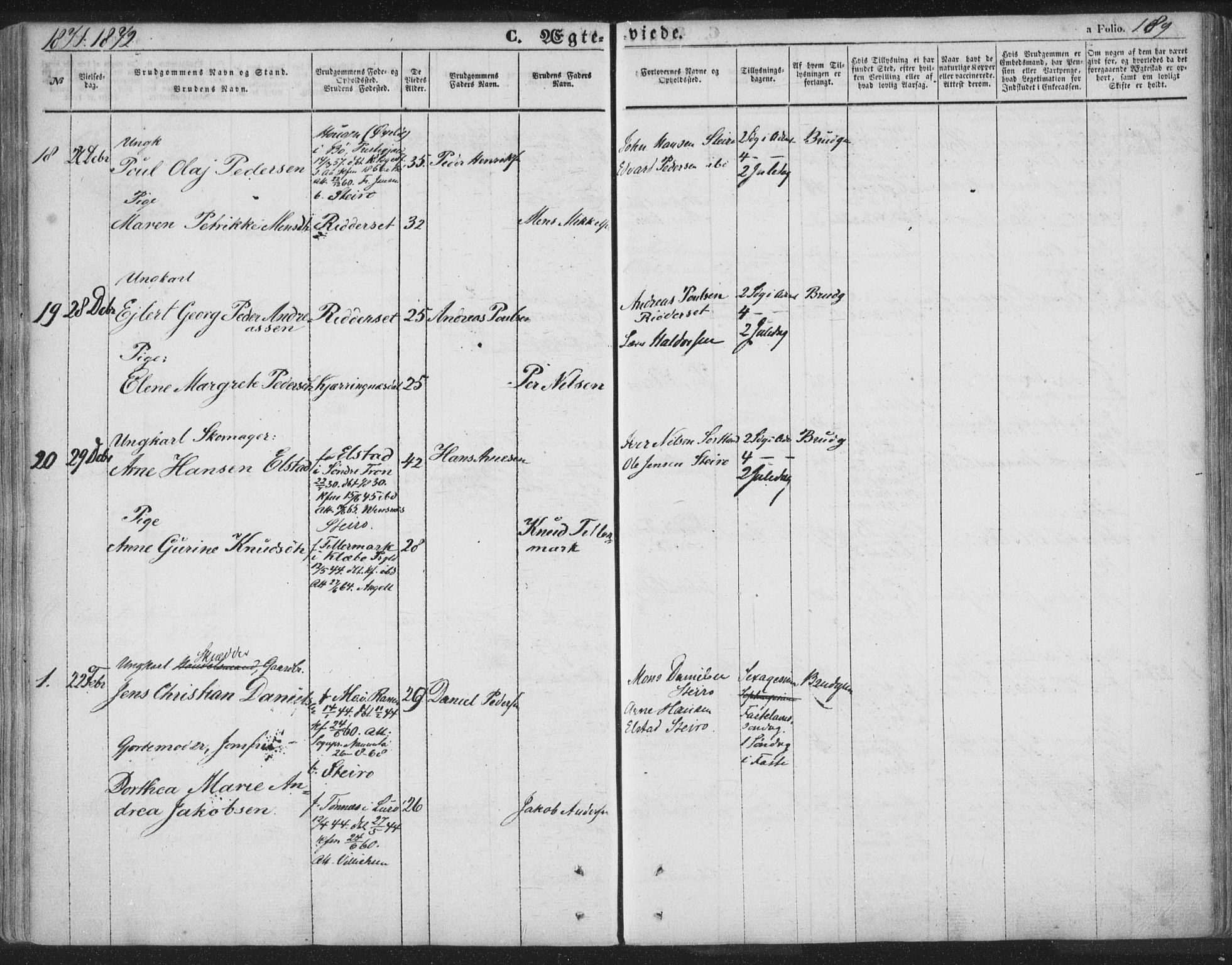 Ministerialprotokoller, klokkerbøker og fødselsregistre - Nordland, AV/SAT-A-1459/895/L1369: Parish register (official) no. 895A04, 1852-1872, p. 189