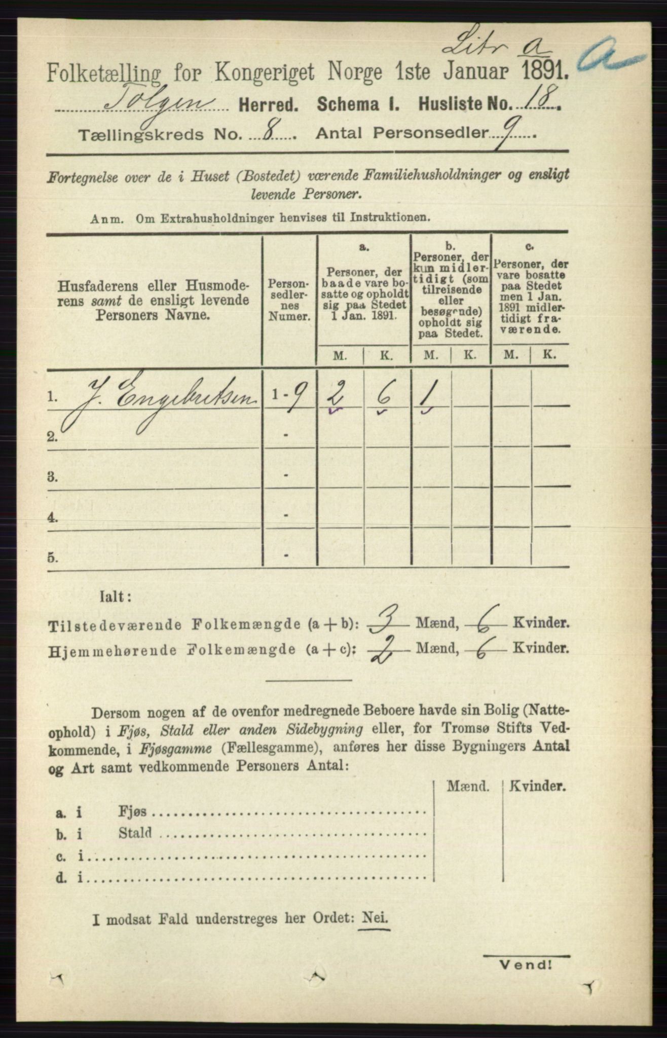 RA, 1891 census for 0436 Tolga, 1891, p. 2354