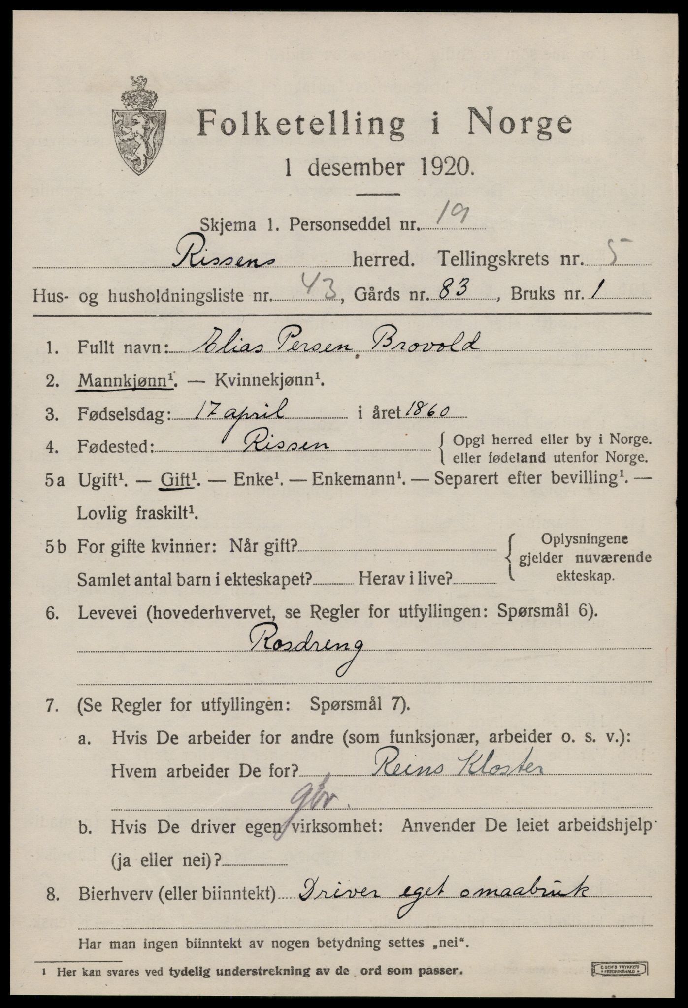 SAT, 1920 census for Rissa, 1920, p. 4313