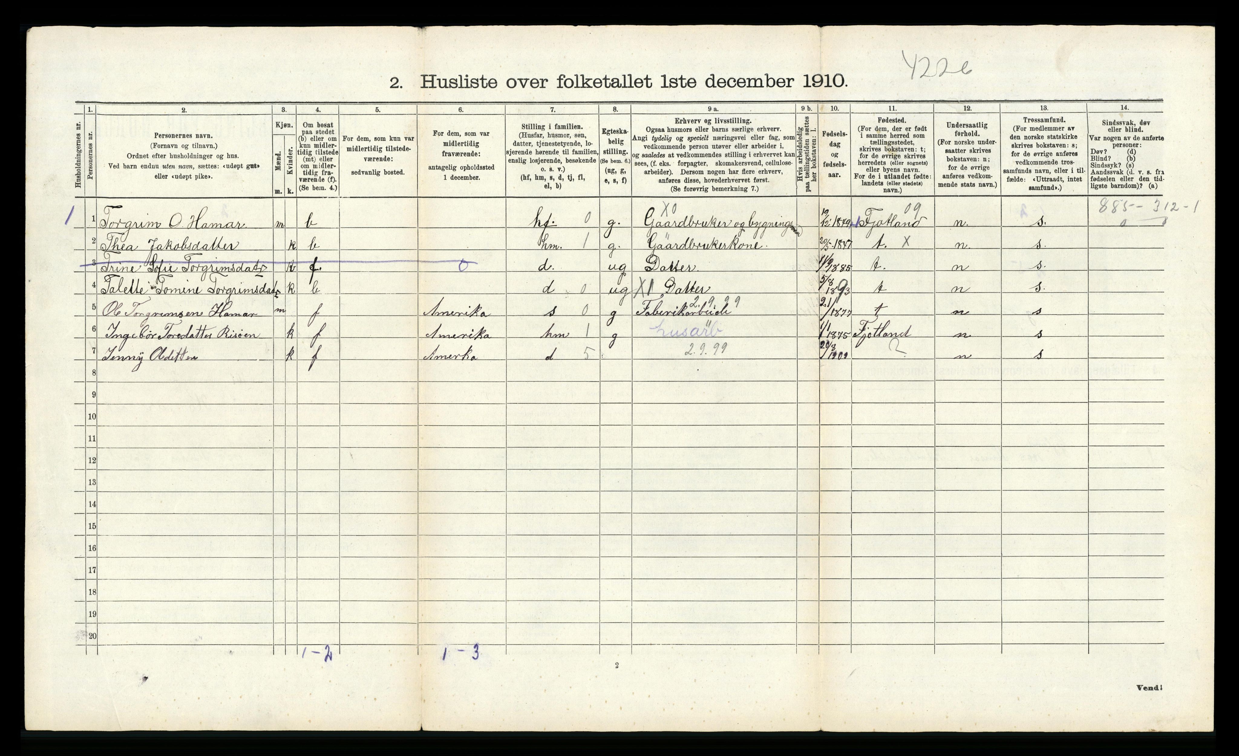 RA, 1910 census for Gyland, 1910, p. 417