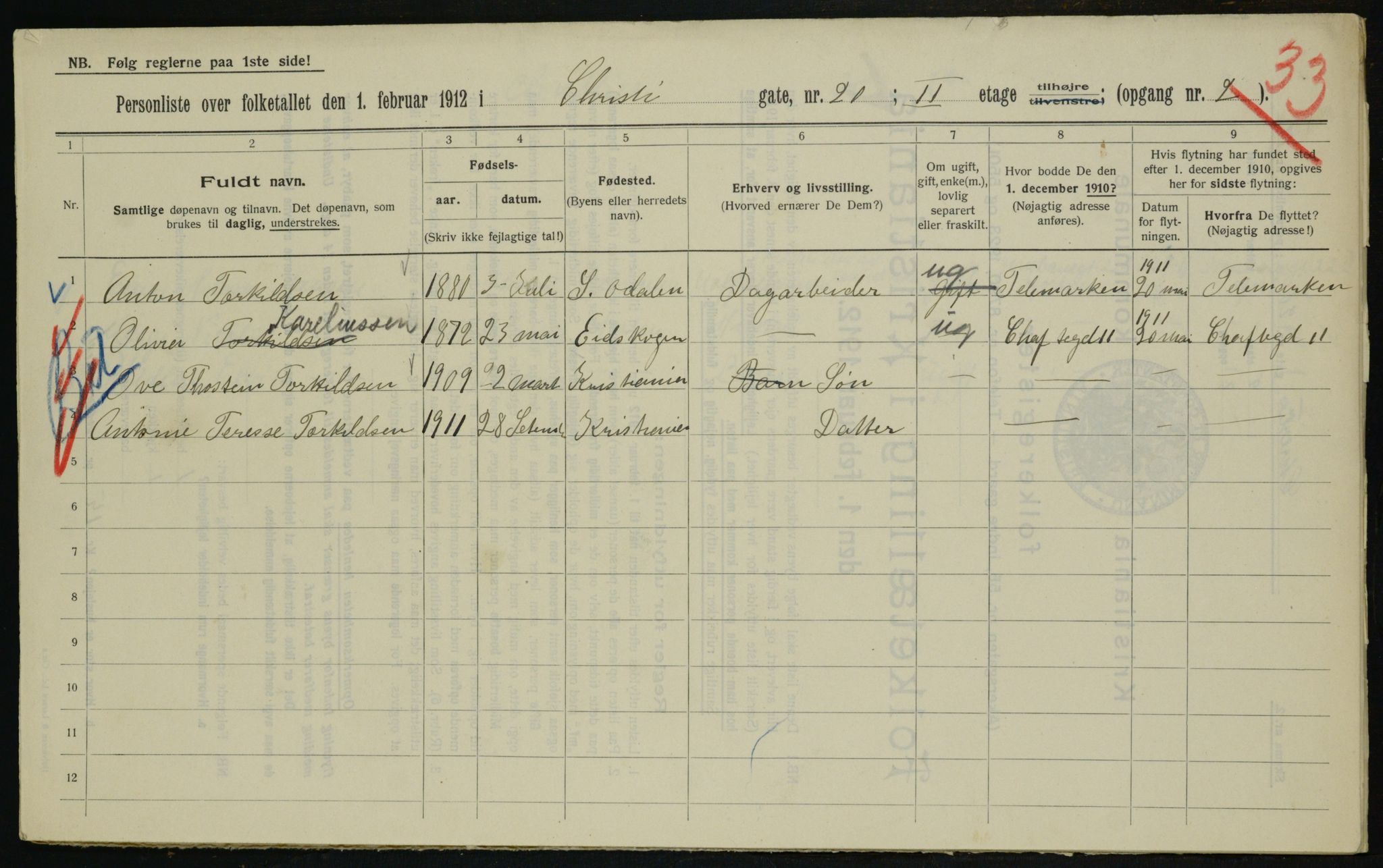 OBA, Municipal Census 1912 for Kristiania, 1912, p. 12230