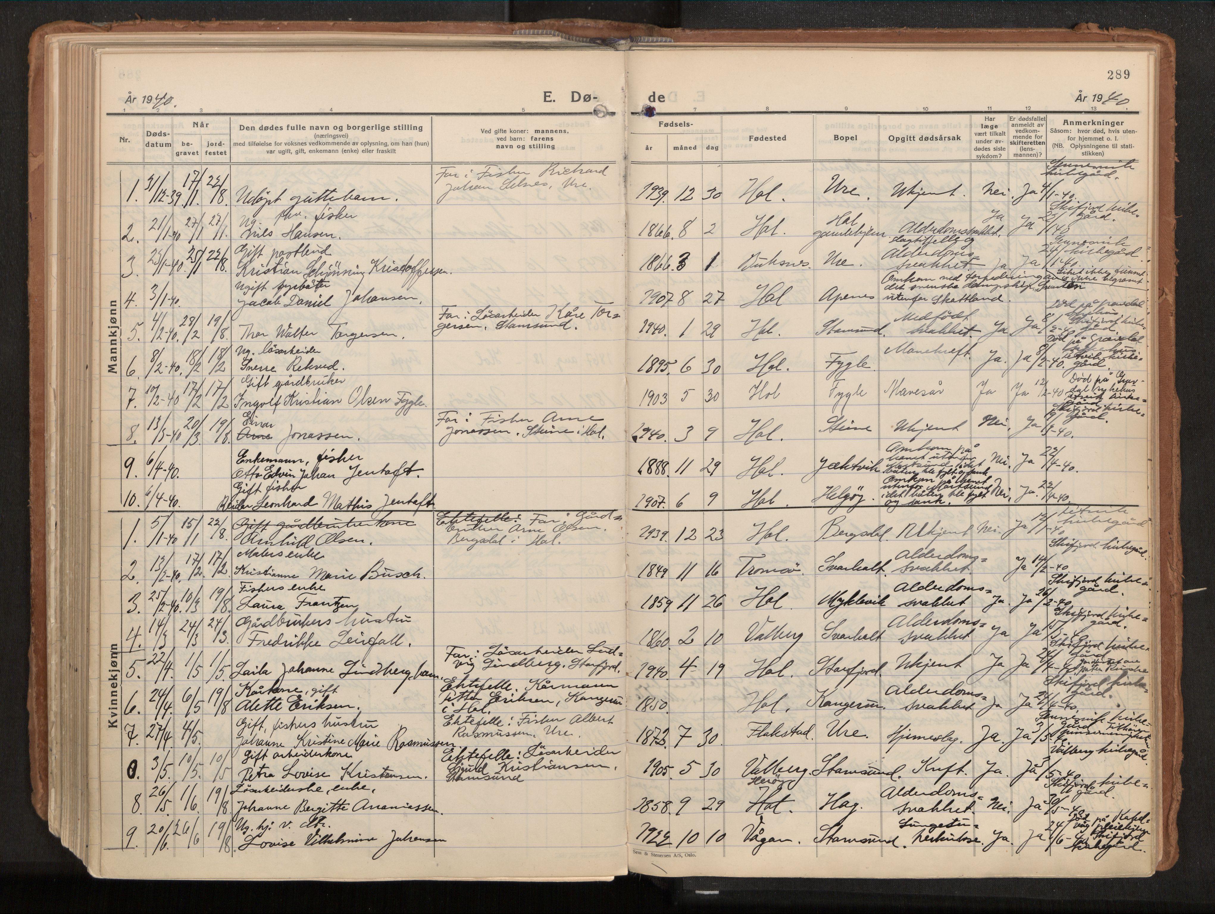 Ministerialprotokoller, klokkerbøker og fødselsregistre - Nordland, SAT/A-1459/882/L1182: Parish register (official) no. 882A04, 1932-1950, p. 289