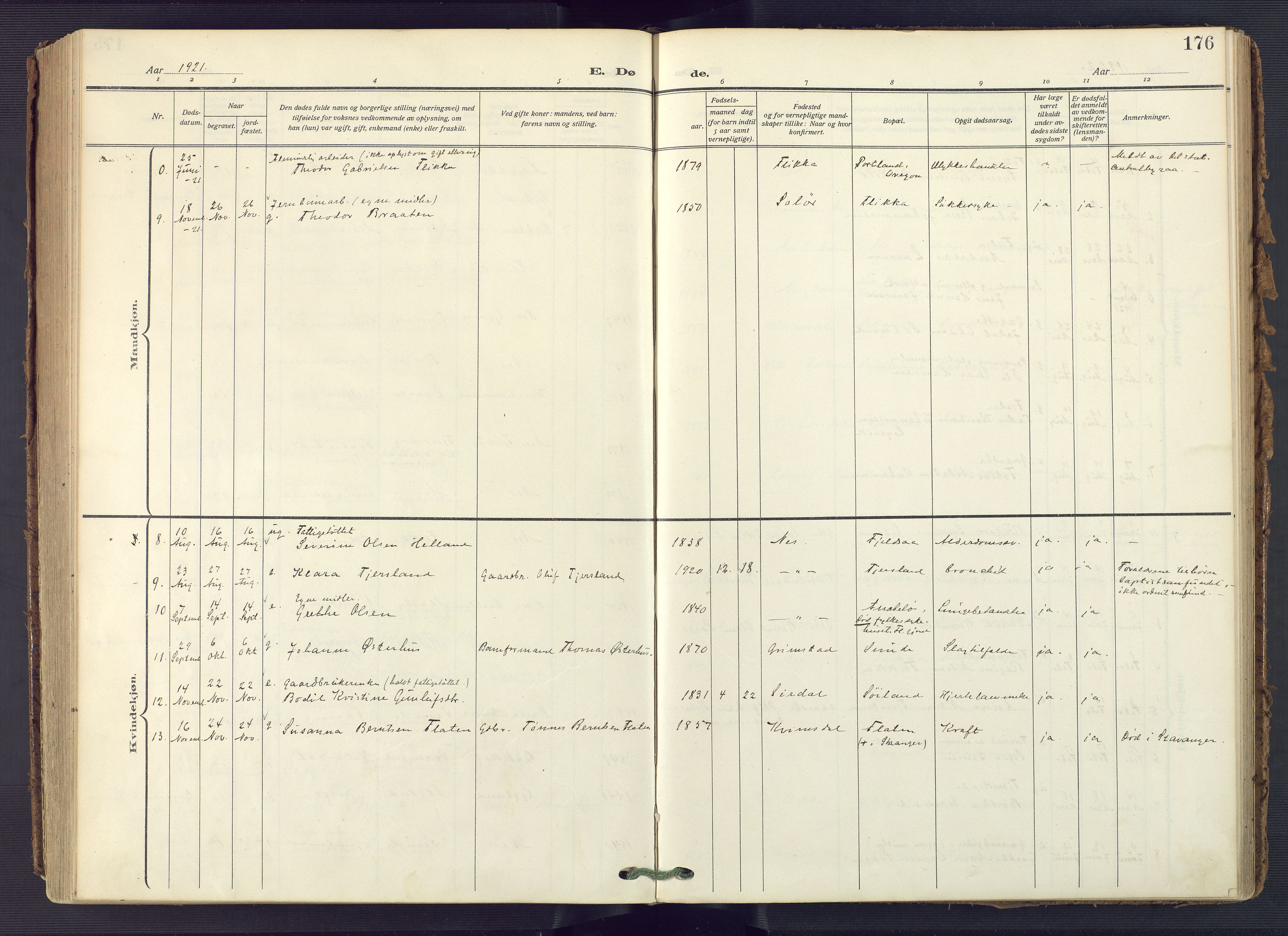 Flekkefjord sokneprestkontor, AV/SAK-1111-0012/F/Fa/Fac/L0010: Parish register (official) no. A 10, 1910-1927, p. 176