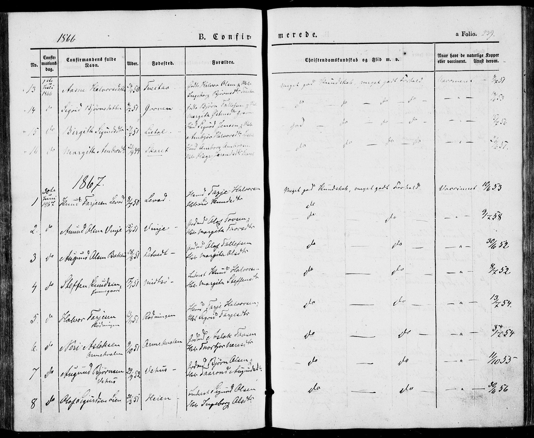 Vinje kirkebøker, SAKO/A-312/F/Fa/L0004: Parish register (official) no. I 4, 1843-1869, p. 239